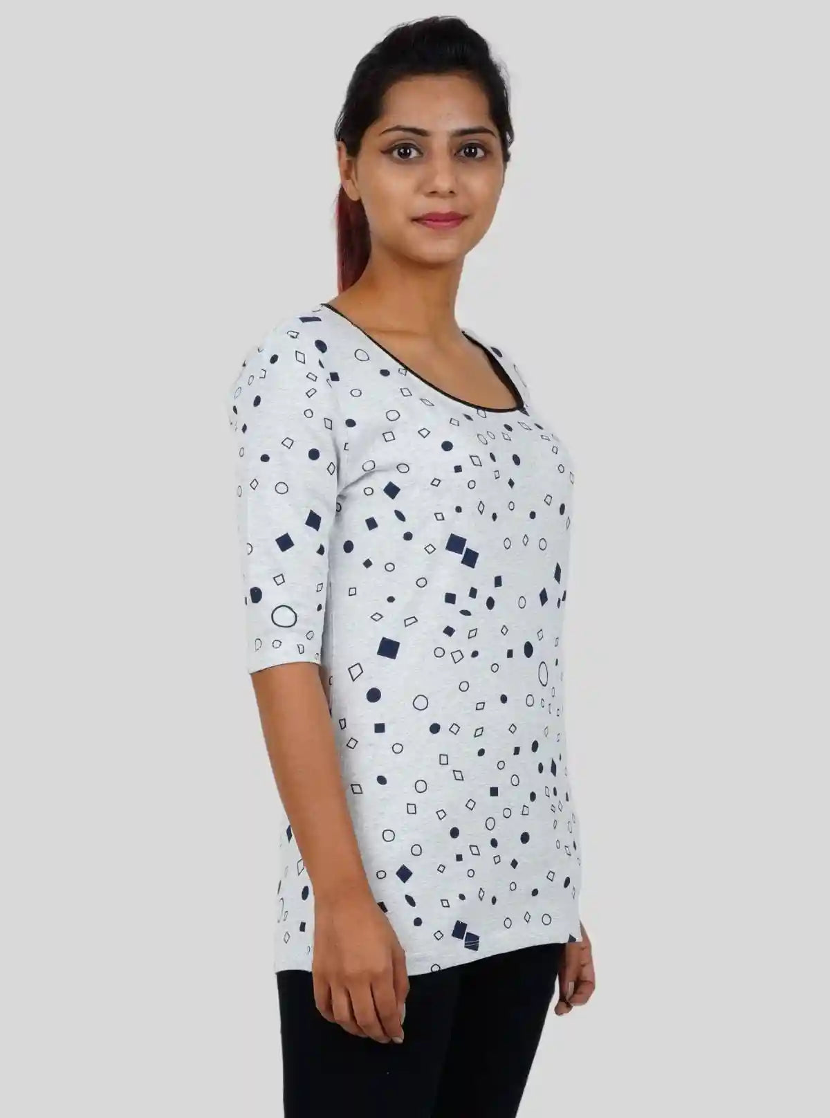 Women's White Graphic Print Long Sleeve Cotton Top with Neck Binding | Buy Online at  Boer and Fitch