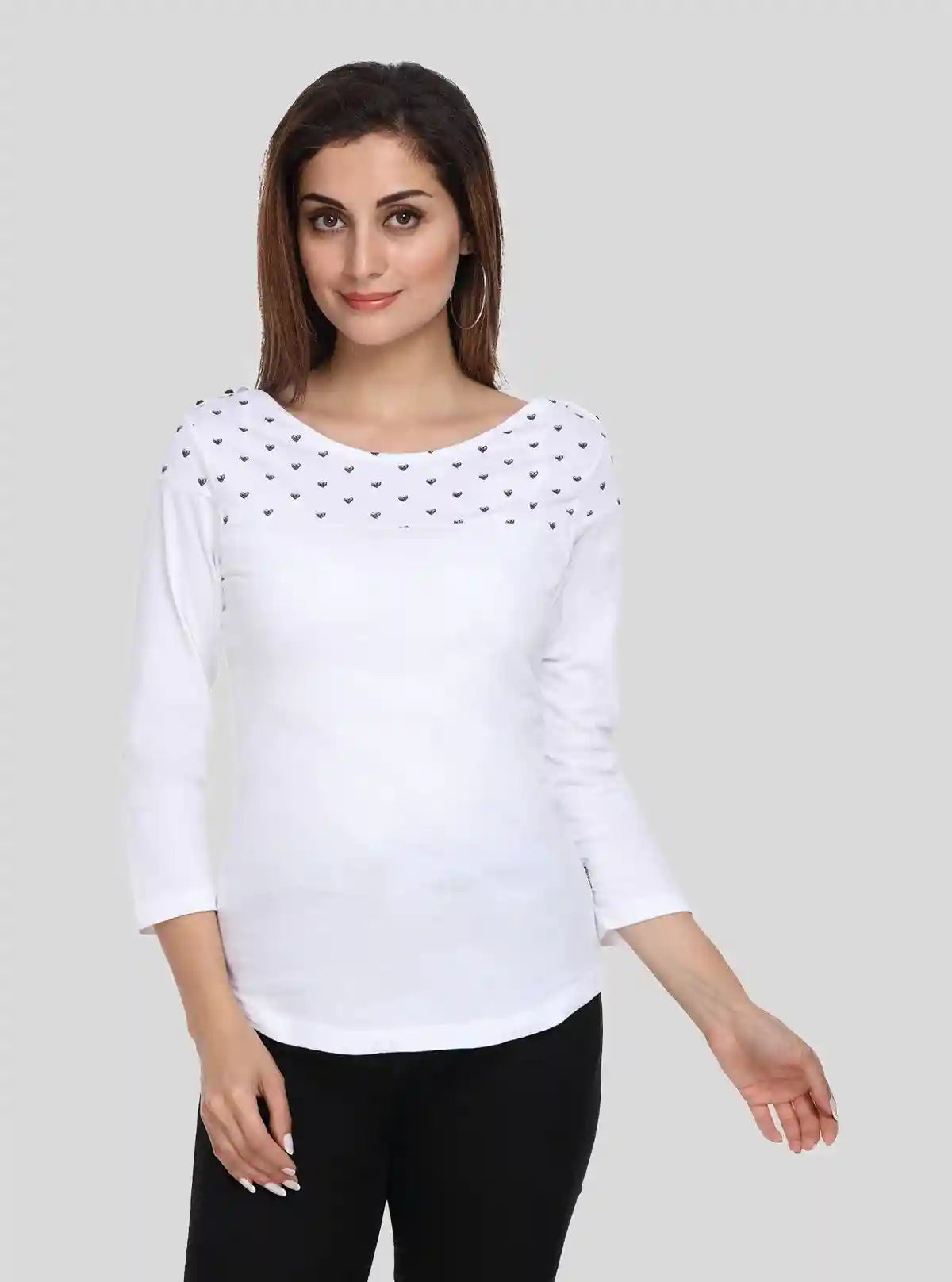 Women's White Scoop Neck Heart Print Panel Top – Cotton Jersey Knit | Buy Online at  Boer and Fitch