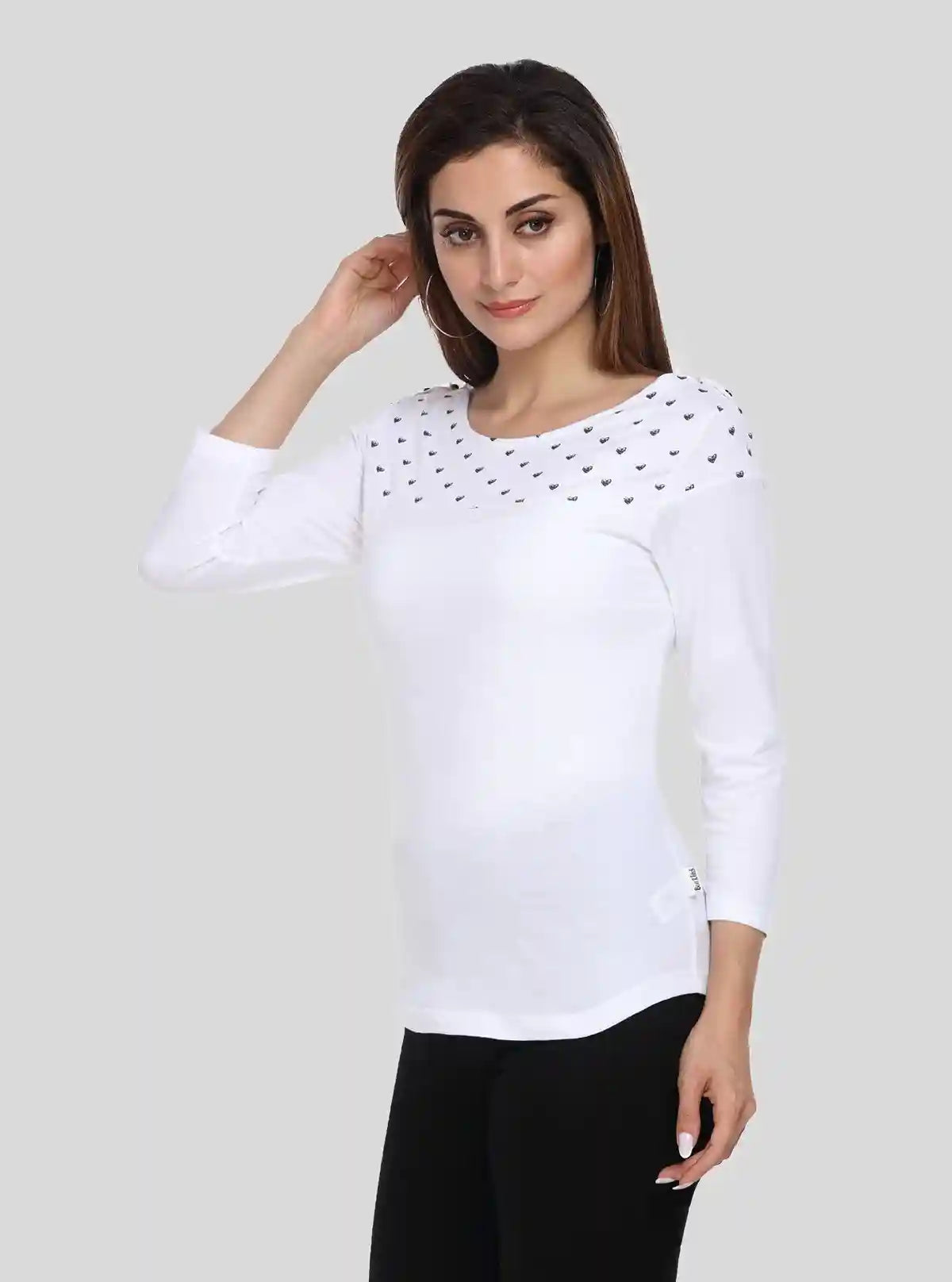 Women's White Scoop Neck Heart Print Panel Top – Cotton Jersey Knit | Buy Online at  Boer and Fitch