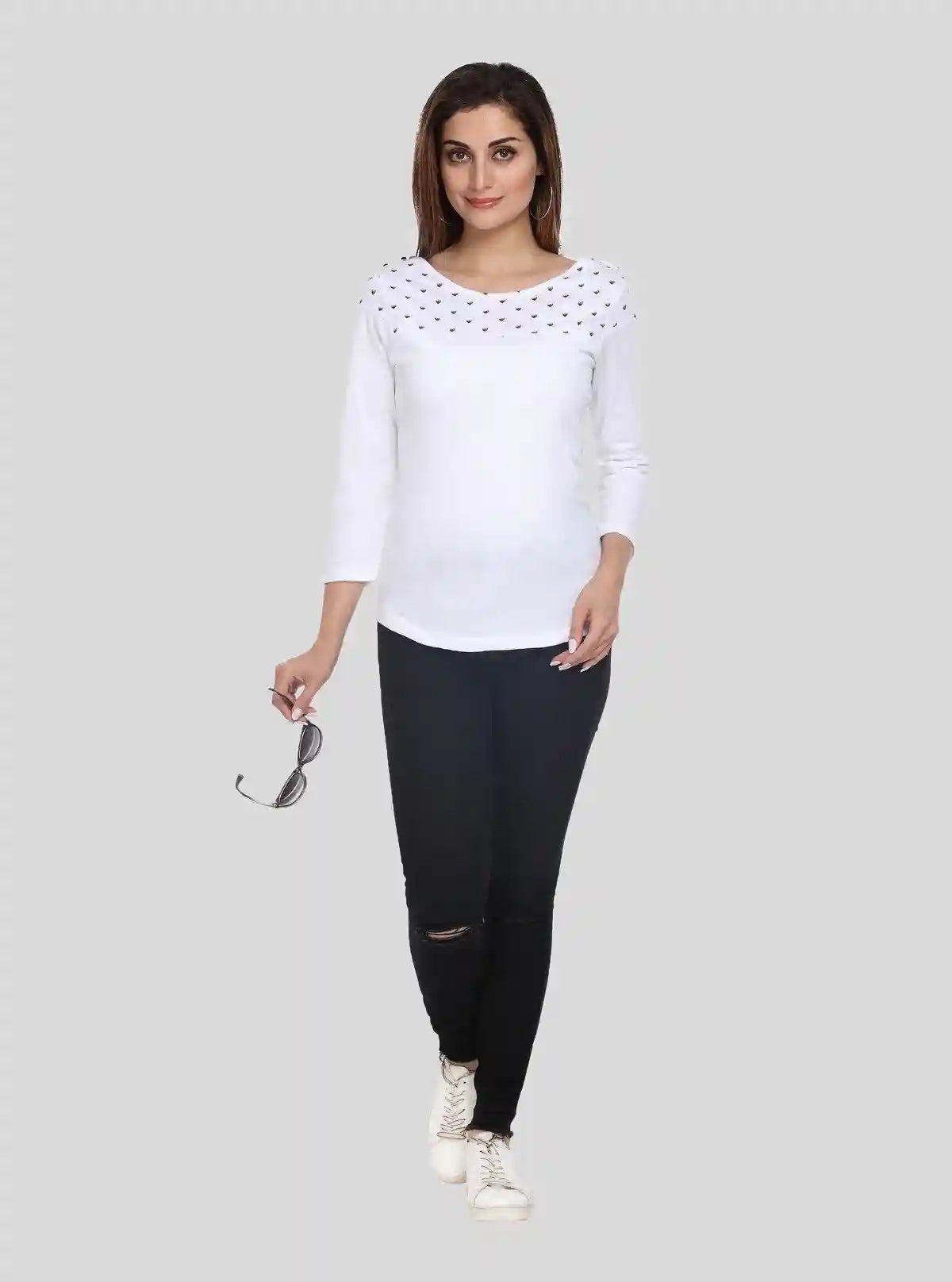 Women's White Scoop Neck Heart Print Panel Top – Cotton Jersey Knit | Buy Online at  Boer and Fitch