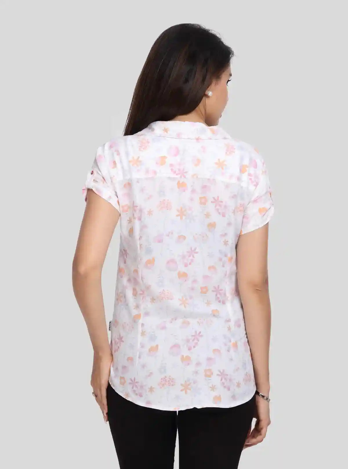 Women’s White Shirt with Orange Floral Print – Short Sleeve Style | Buy Online at  Boer and Fitch