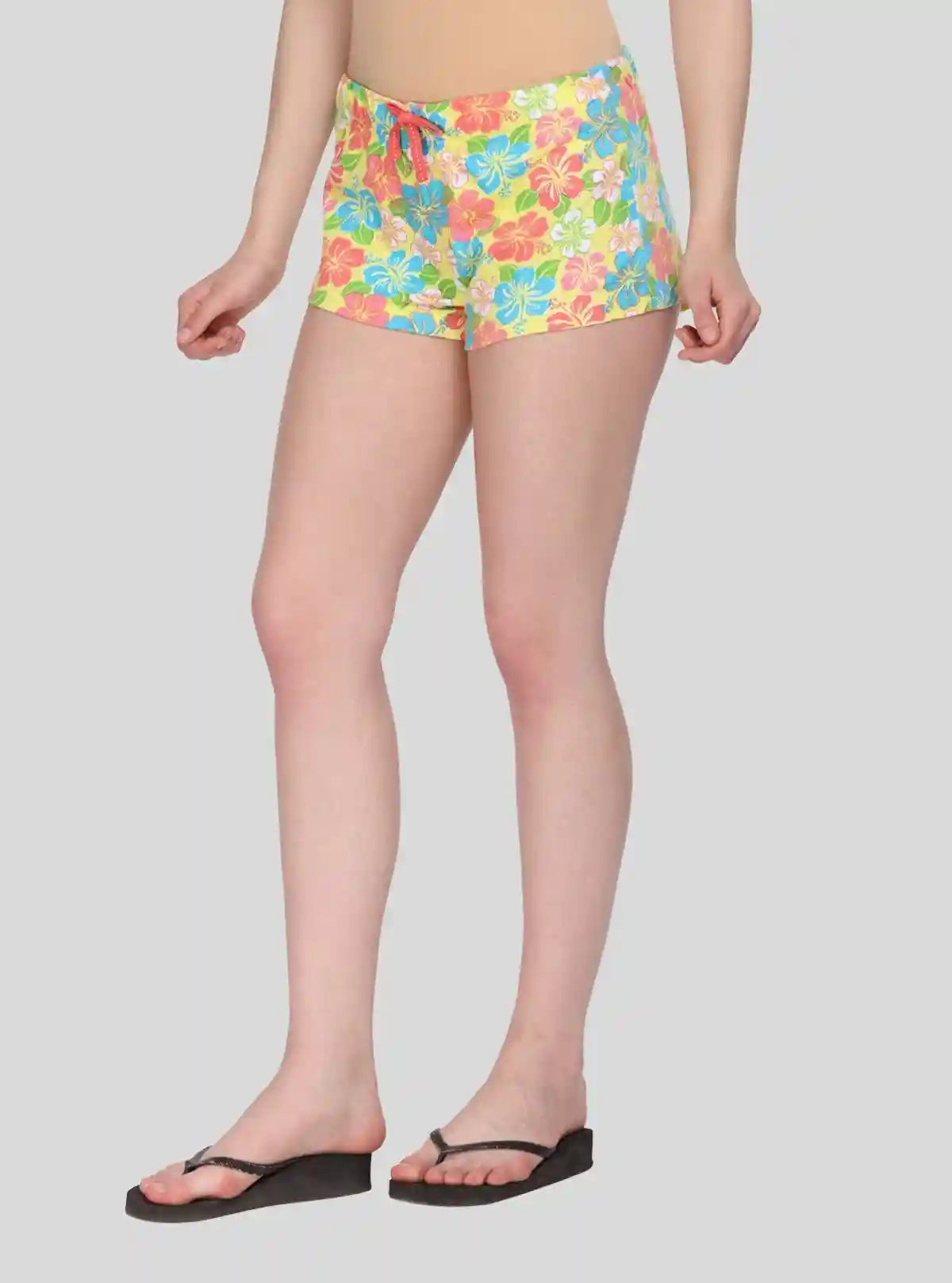 Women’s Yellow Floral Cotton Jersey Shorts – Soft, Stylish & Summer-Ready | Buy Online at  Boer and Fitch