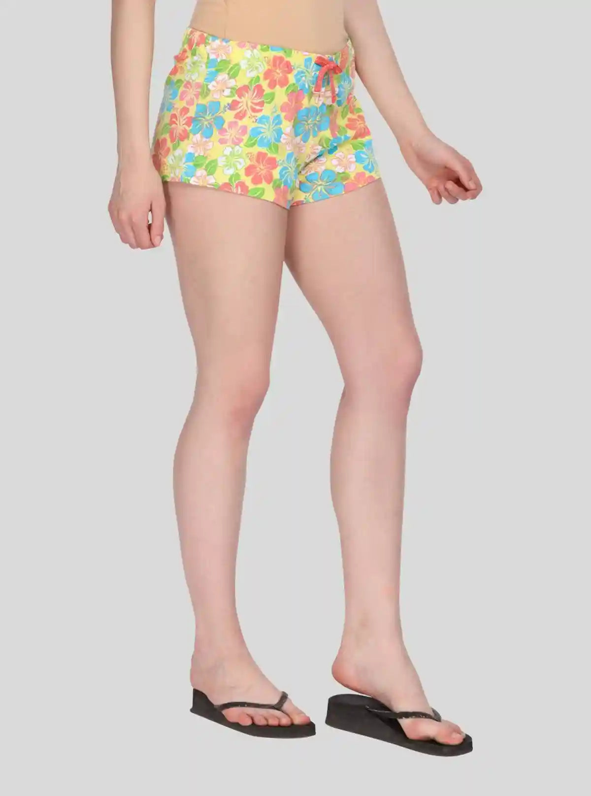 Women’s Yellow Floral Cotton Jersey Shorts – Soft, Stylish & Summer-Ready | Buy Online at  Boer and Fitch