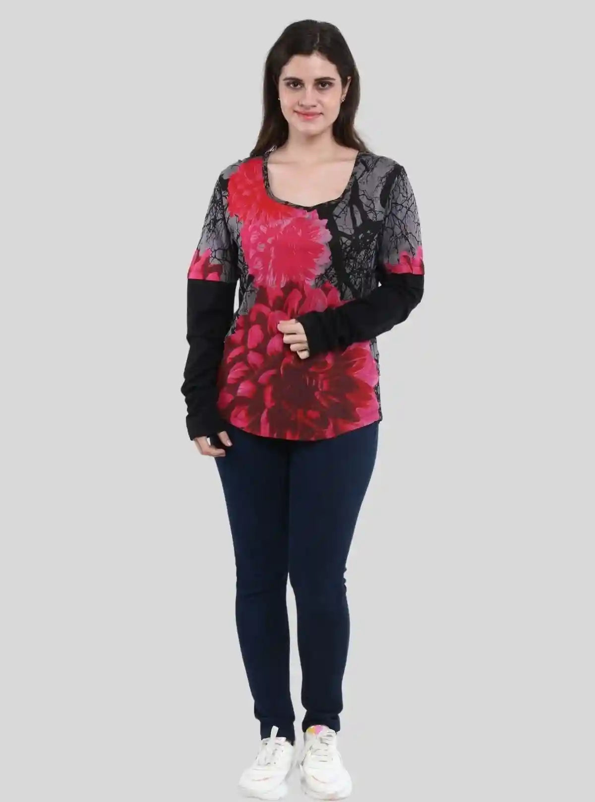 Women's Red Rose Printed Long Sleeve Top in Cotton Blend | Boer & Fitch | Buy Online at  Boer and Fitch