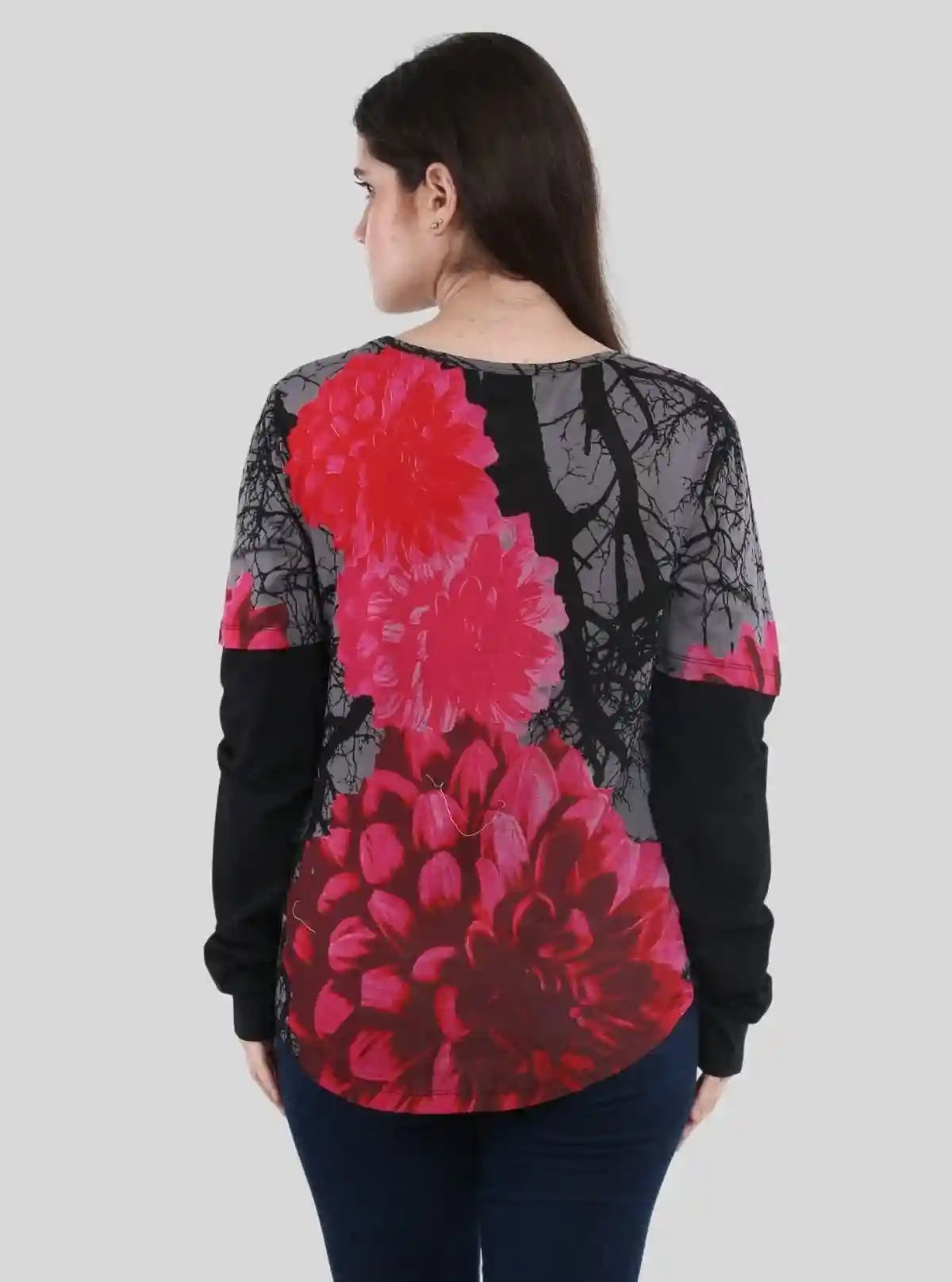 Women's Red Rose Printed Long Sleeve Top in Cotton Blend | Boer & Fitch | Buy Online at  Boer and Fitch