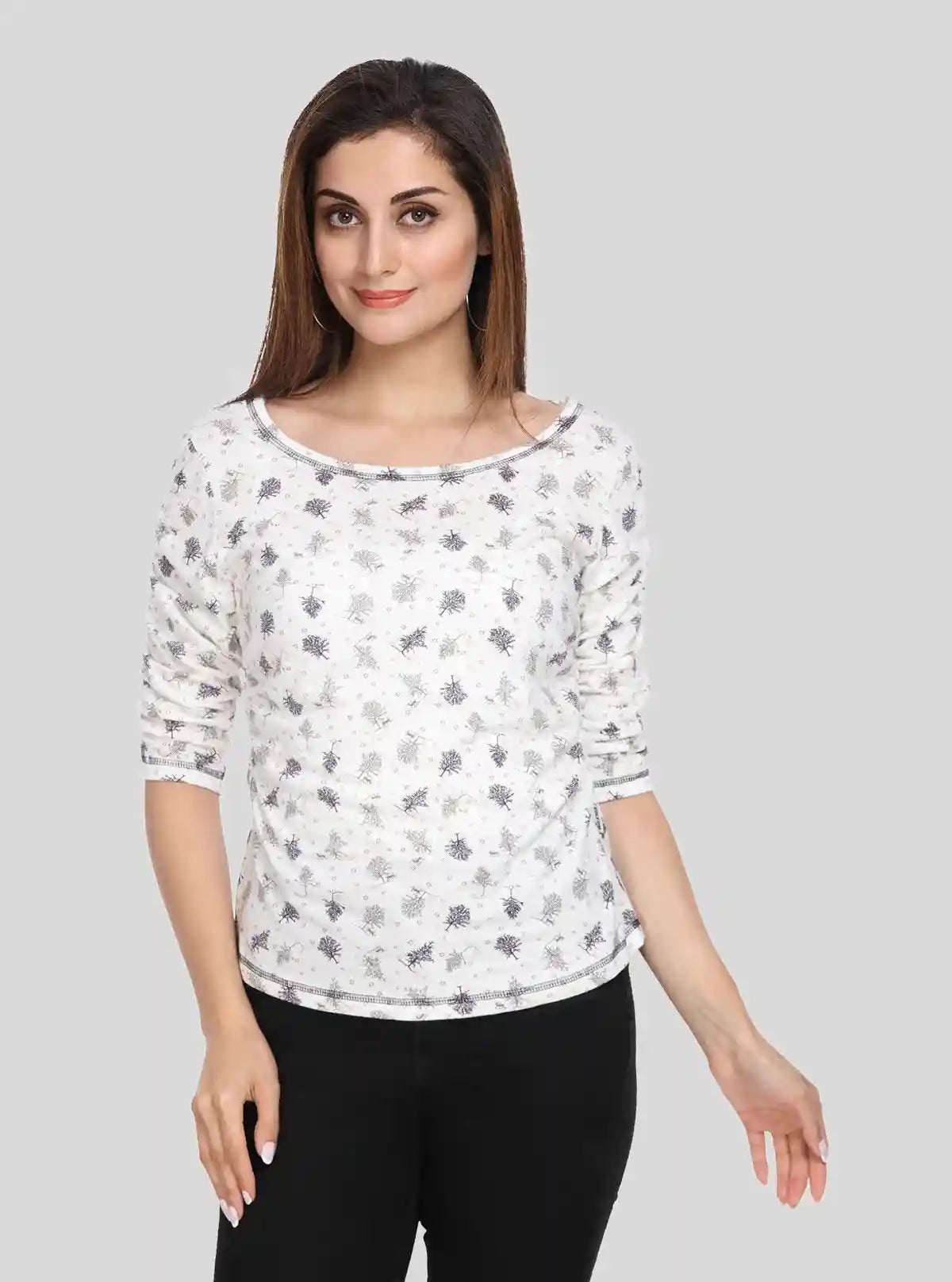 Women's White Tree Print Long Sleeve Cotton Jersey Top | Boer & Fitch | Buy Online at  Boer and Fitch
