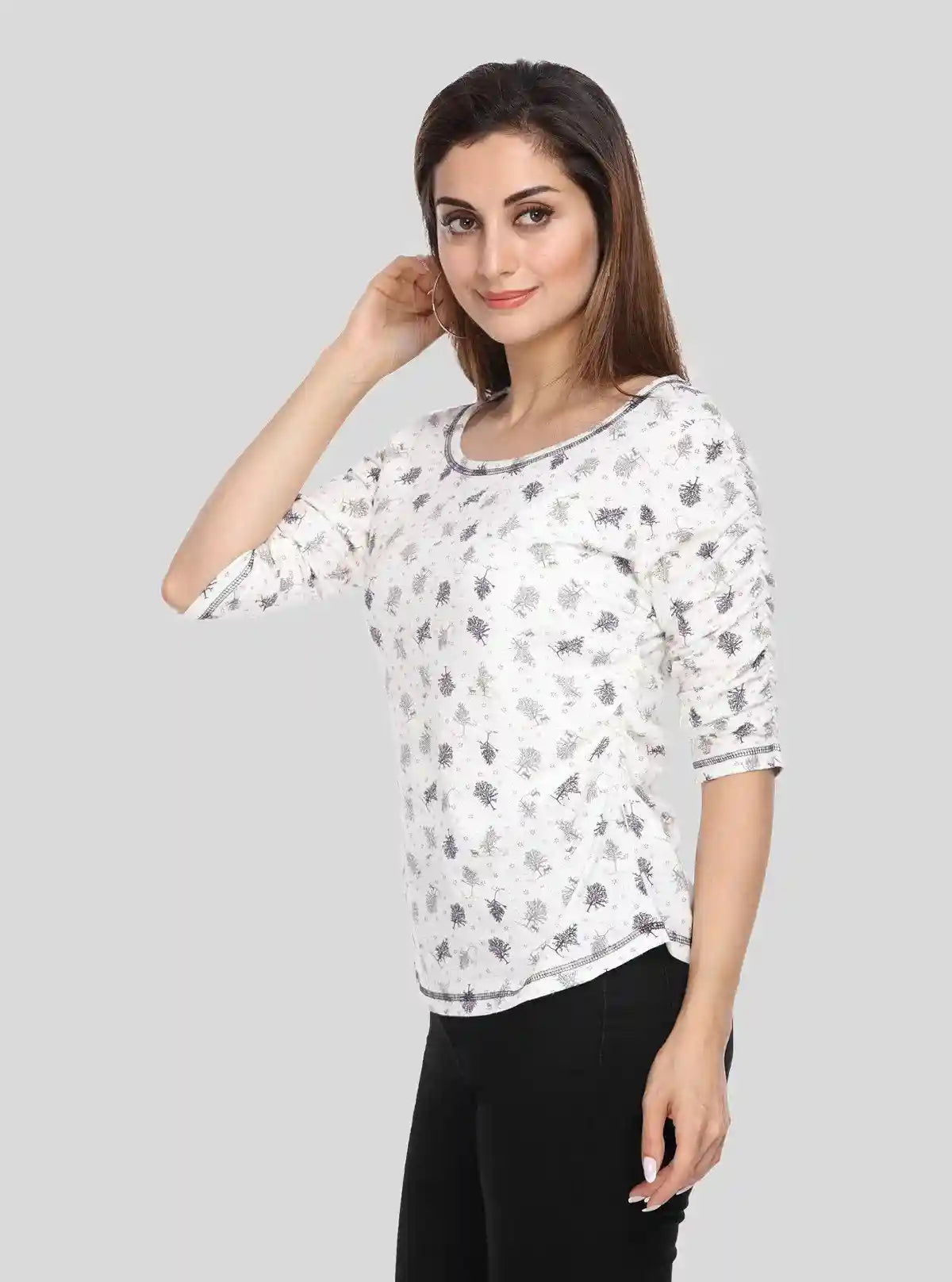 Women's White Tree Print Long Sleeve Cotton Jersey Top | Boer & Fitch | Buy Online at  Boer and Fitch