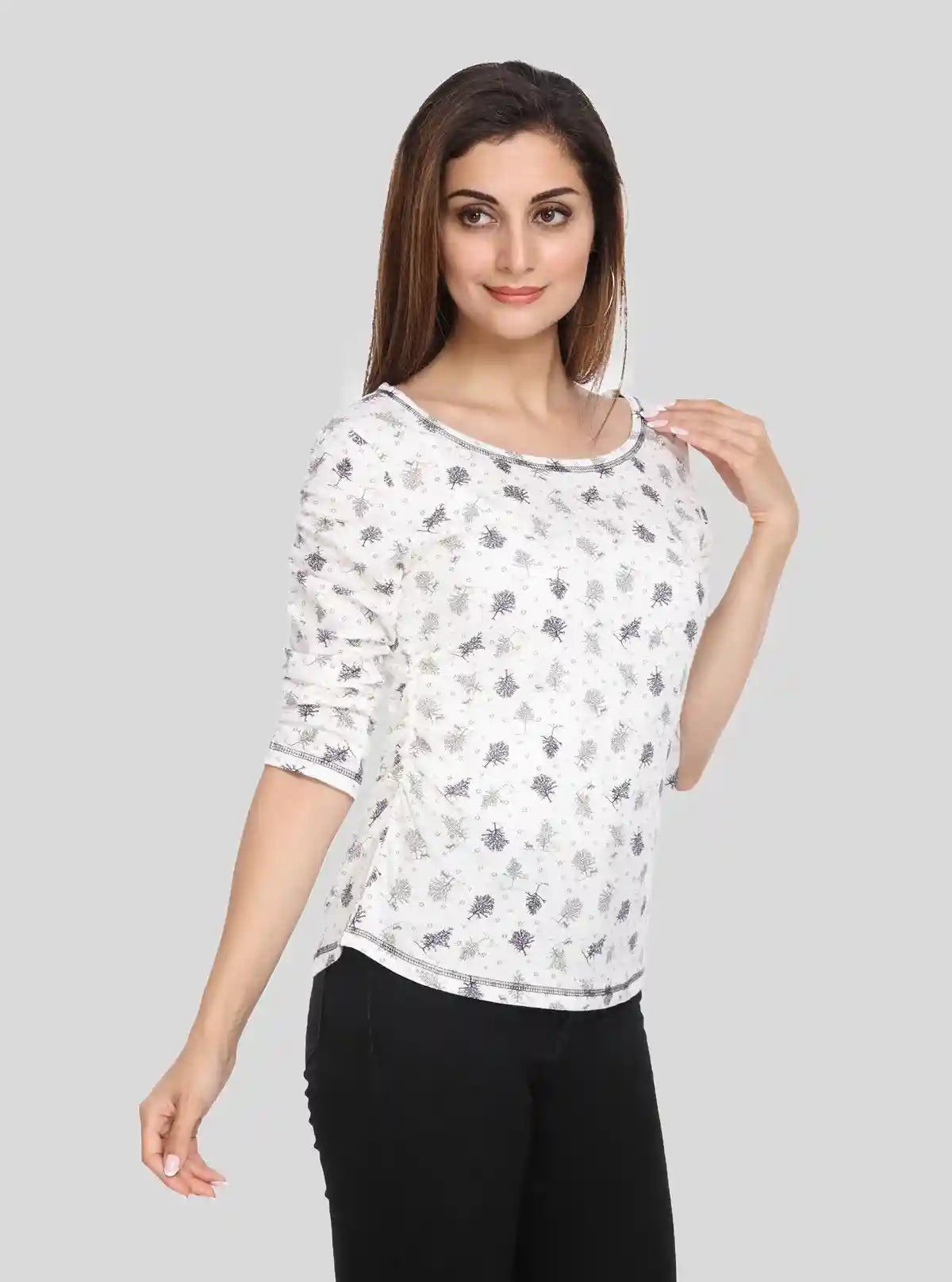 Women's White Tree Print Long Sleeve Cotton Jersey Top | Boer & Fitch | Buy Online at  Boer and Fitch