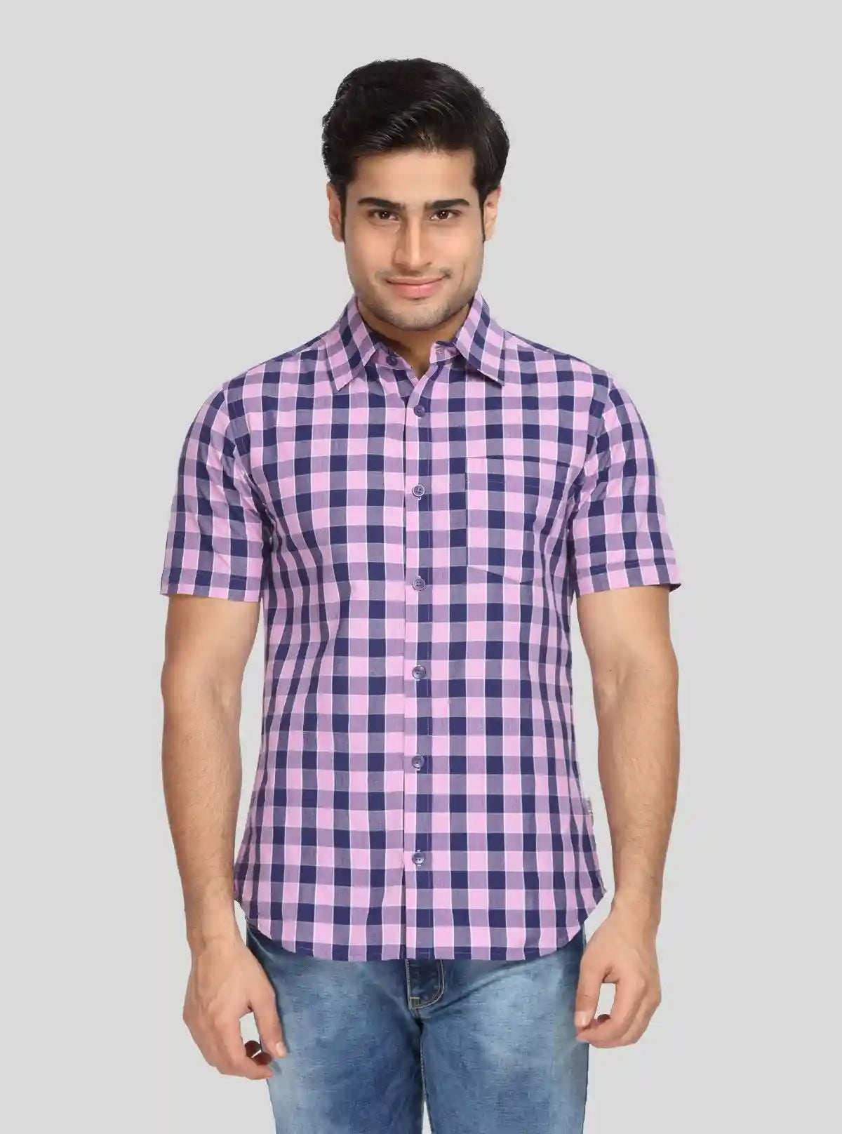 Men's Purple Broad Checked Half Sleeve Shirt – Vibrant, Breezy & Casual | Buy Online at gep32c-qs.myshopify.com