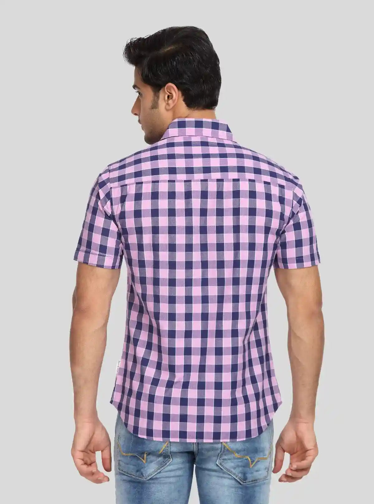 Men's Purple Broad Checked Half Sleeve Shirt – Vibrant, Breezy & Casual | Buy Online at gep32c-qs.myshopify.com