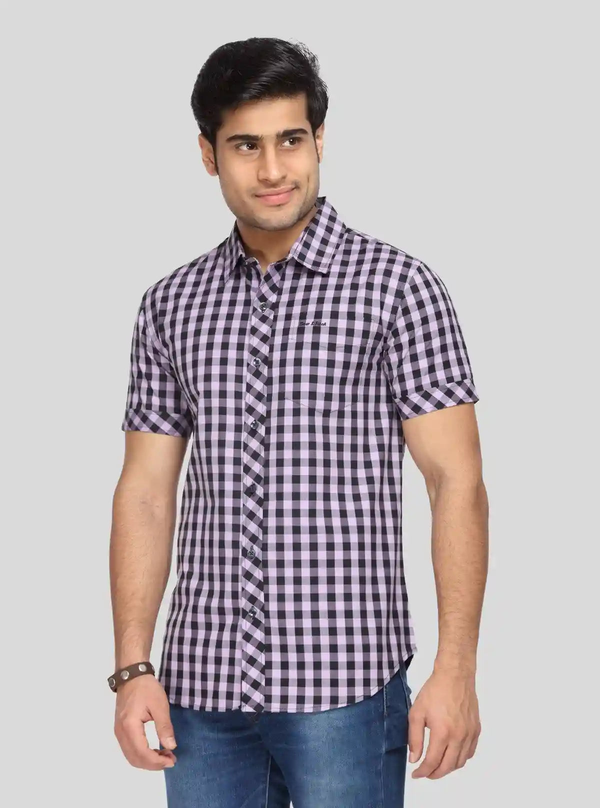 Men’s Purple Casual Checked Half Sleeve Shirt – Vibrant Checks, Relaxed Fit | Buy Online at  Boer and Fitch