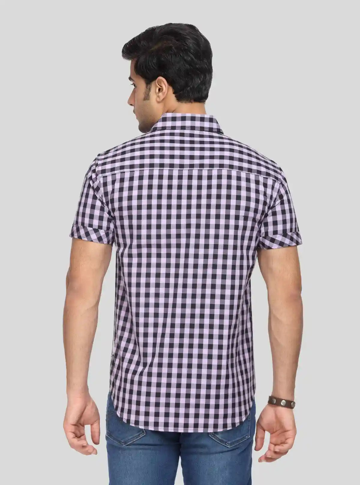Men’s Purple Casual Checked Half Sleeve Shirt – Vibrant Checks, Relaxed Fit | Buy Online at  Boer and Fitch