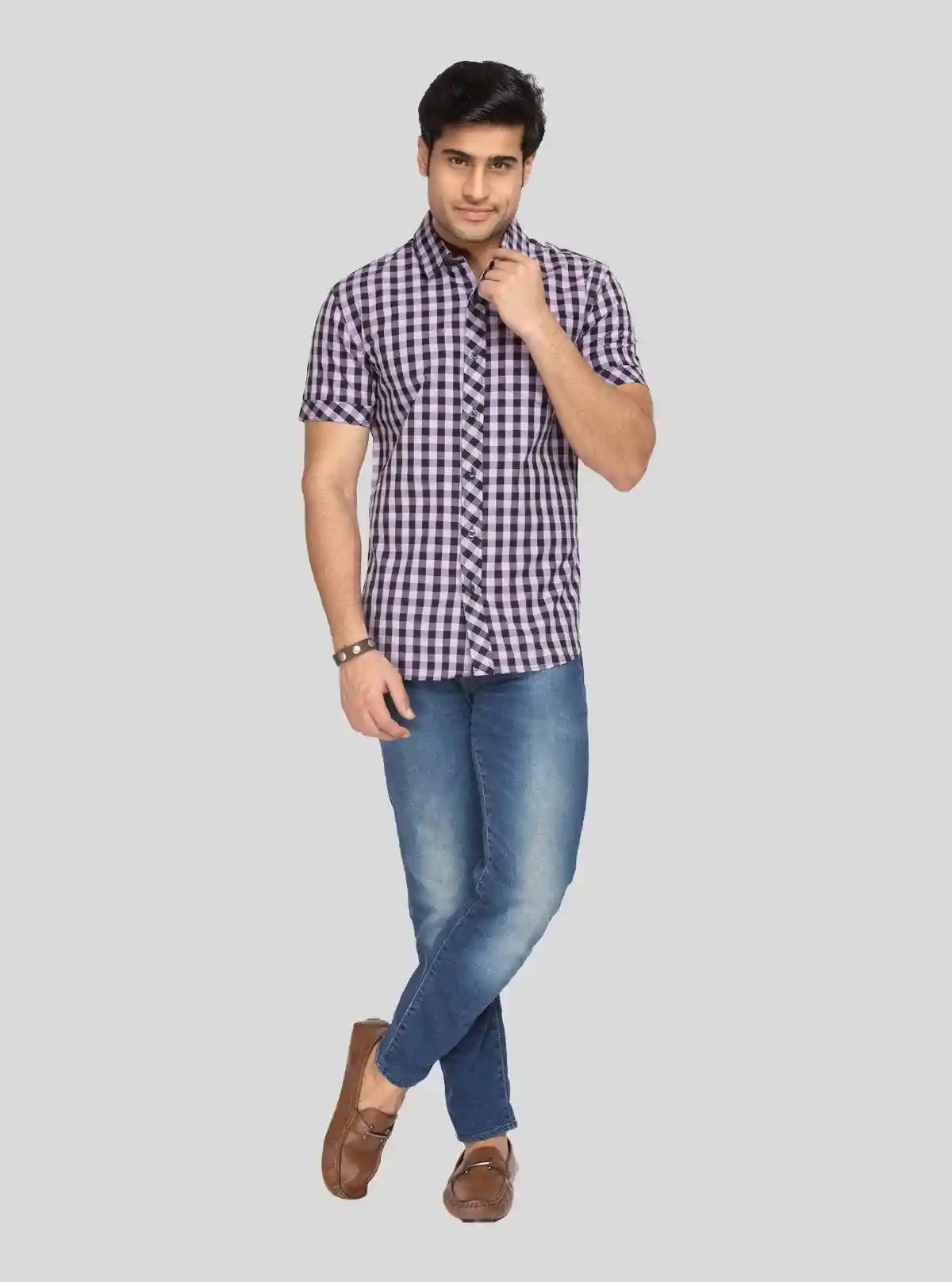 Men’s Purple Casual Checked Half Sleeve Shirt – Vibrant Checks, Relaxed Fit | Buy Online at  Boer and Fitch