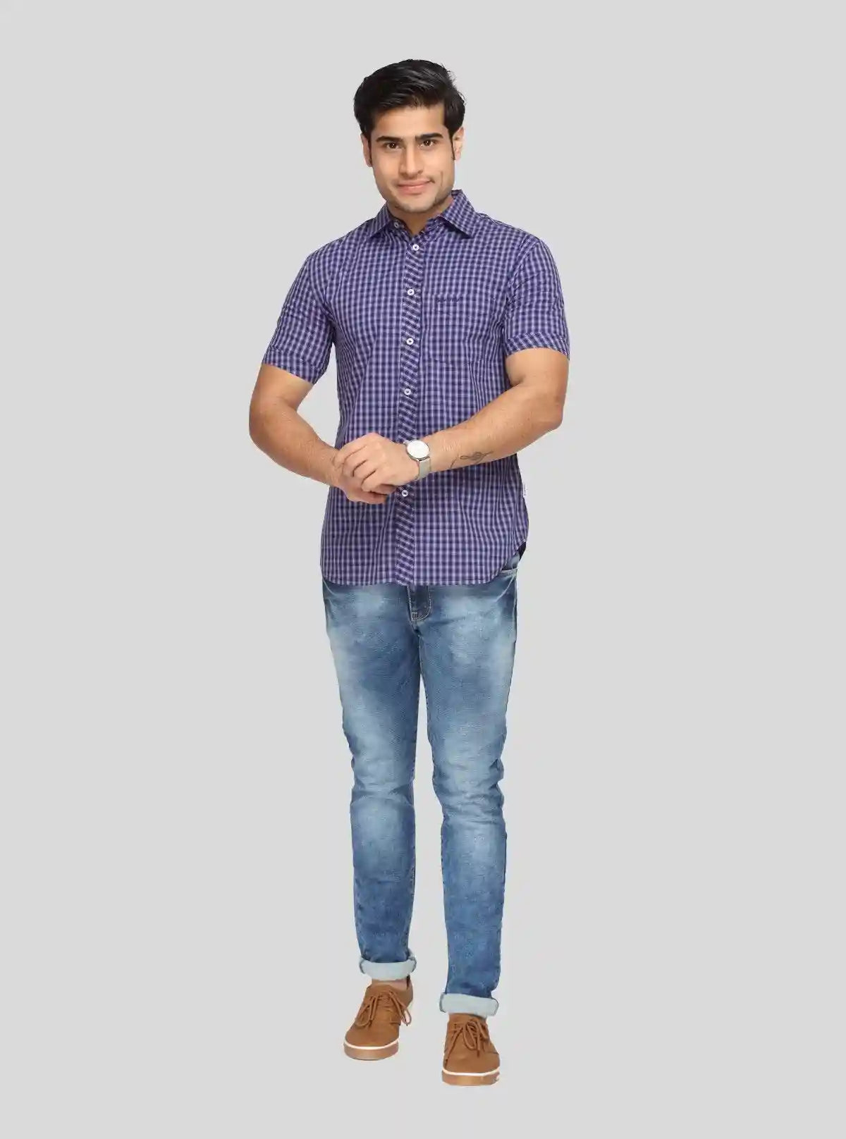 Men's Purple Checked Shirt – Bold, Timeless & Effortlessly Casual Style | Buy Online at  Boer and Fitch
