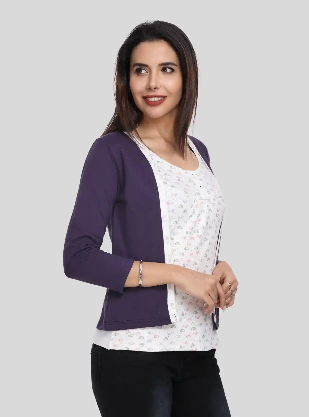 Women's Purple Cotton Shrug with White Printed Top – Boer and Fitch | Buy Online at  Boer and Fitch