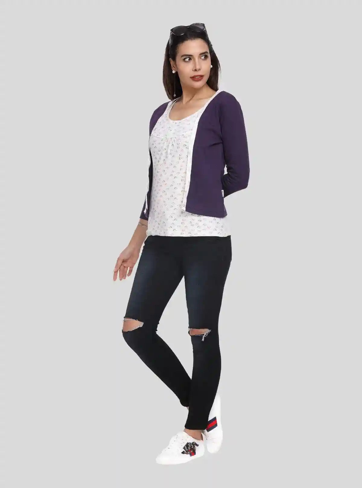 Women's Purple Cotton Shrug with White Printed Top – Boer and Fitch | Buy Online at  Boer and Fitch