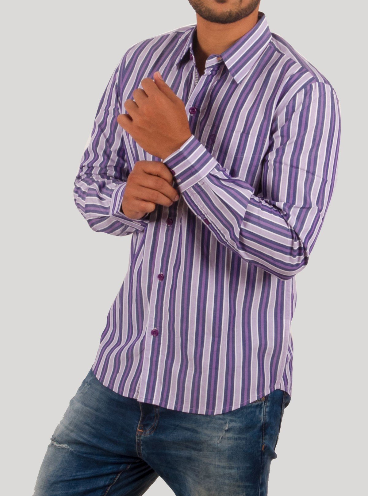 Purple Striped Long Sleeve Shirt for Men – Casual Cotton Shirt by Boer and Fitch - Boer and Fitch