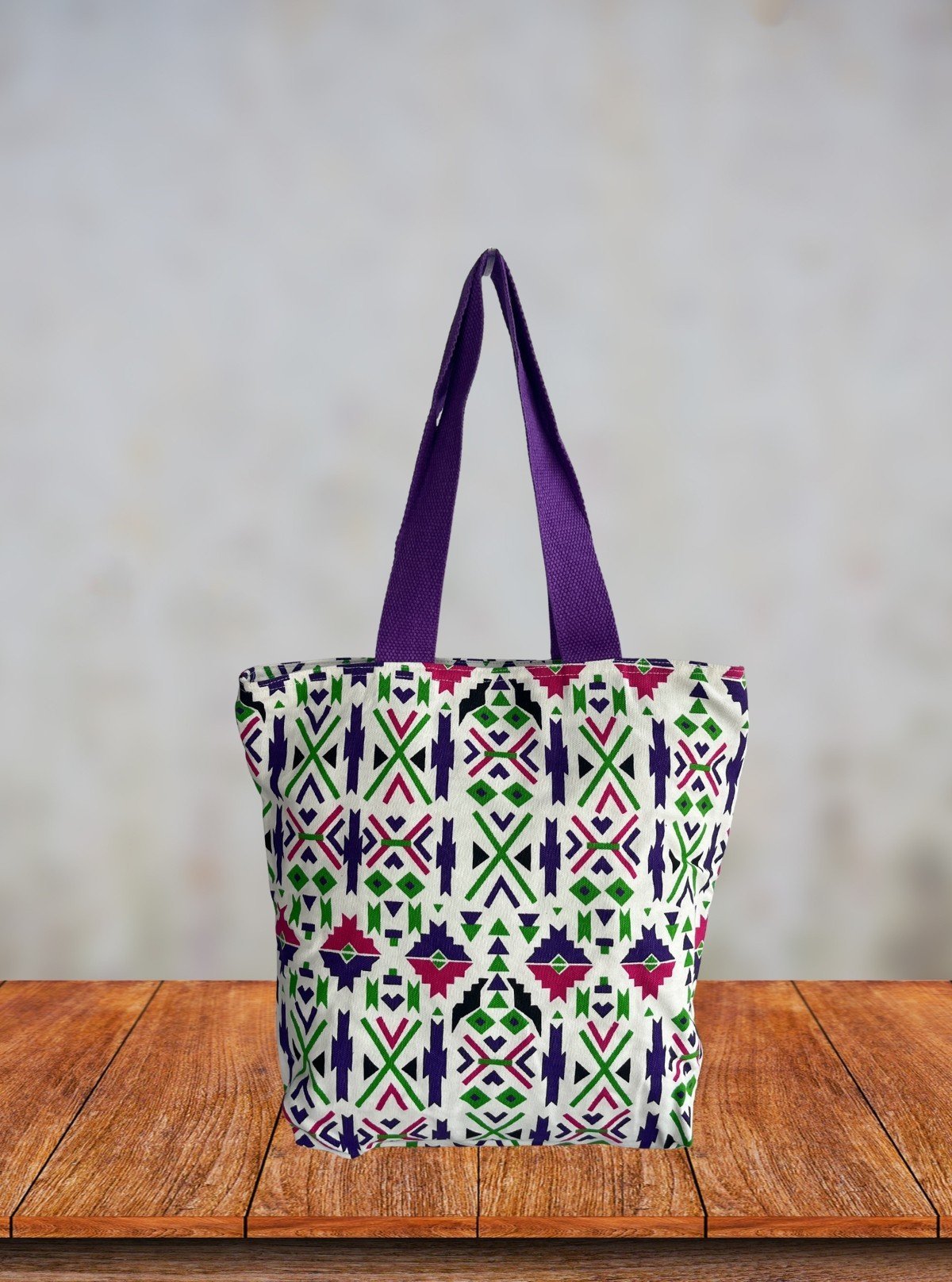 Purple Symmetrical Canvas Bag – Geometric Charm in Everyday Utility - Boer and Fitch