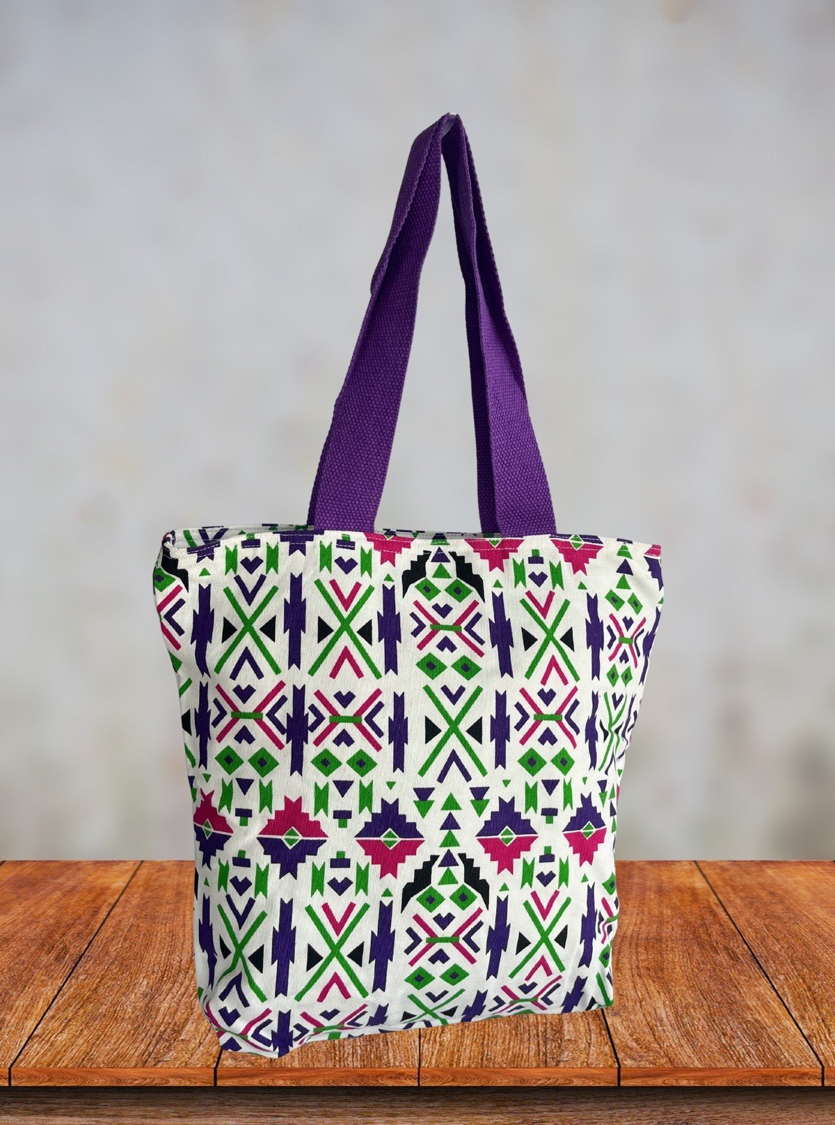 Purple Symmetrical Canvas Bag – Geometric Charm in Everyday Utility - Boer and Fitch