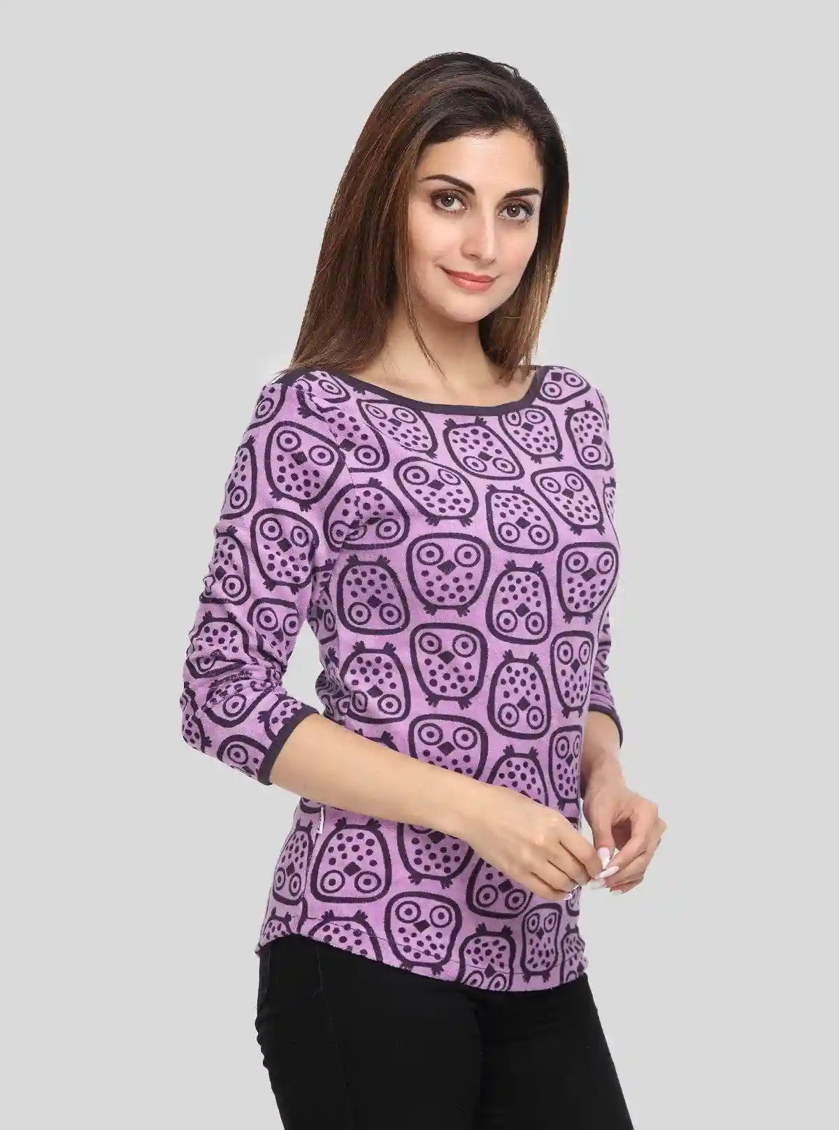 Women’s Purple Eagle Print 3/4 Sleeve Boat Neck Sweat Top – Cotton Blend | Buy Online at  Boer and Fitch