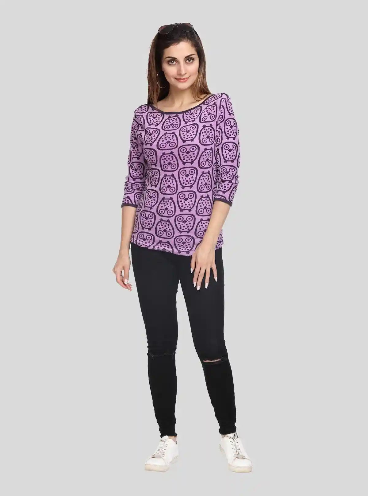 Women’s Purple Eagle Print 3/4 Sleeve Boat Neck Sweat Top – Cotton Blend | Buy Online at  Boer and Fitch