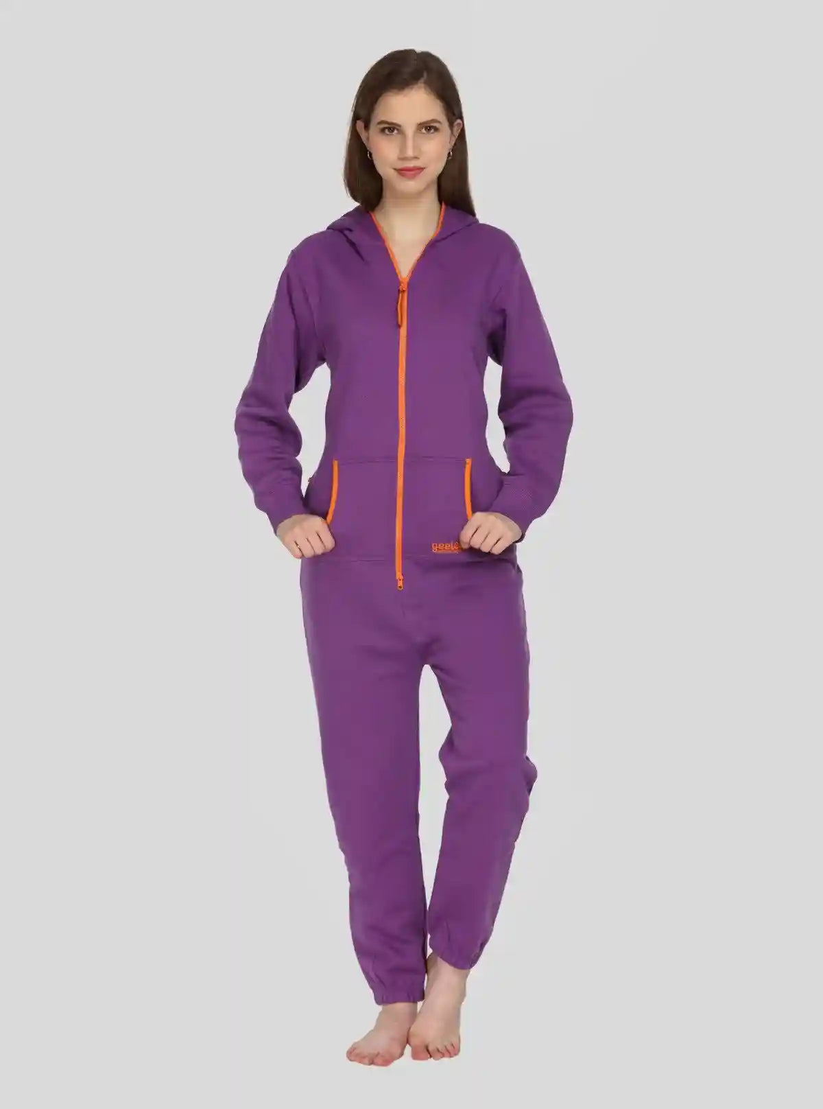 Women’s Purple Hooded Jumpsuit in Organic Cotton & Recycled Poly Blend | Buy Online at  Boer and Fitch