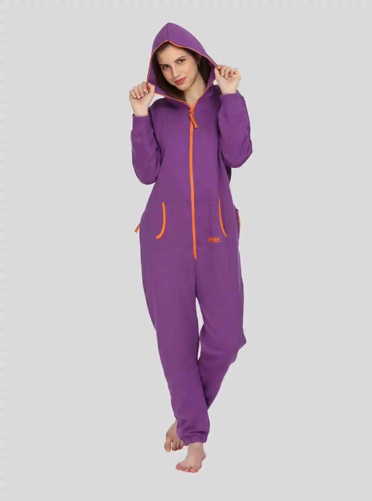 Women’s Purple Hooded Jumpsuit in Organic Cotton & Recycled Poly Blend | Buy Online at  Boer and Fitch