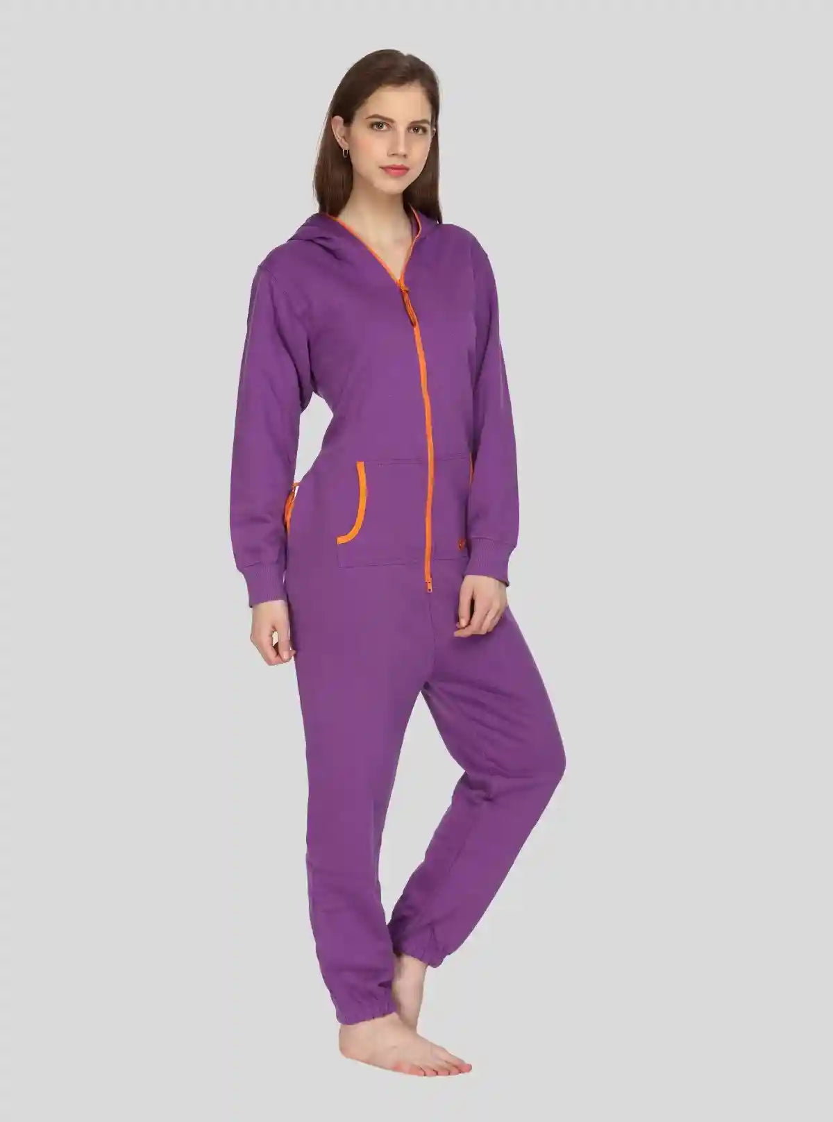 Women’s Purple Hooded Jumpsuit in Organic Cotton & Recycled Poly Blend | Buy Online at  Boer and Fitch
