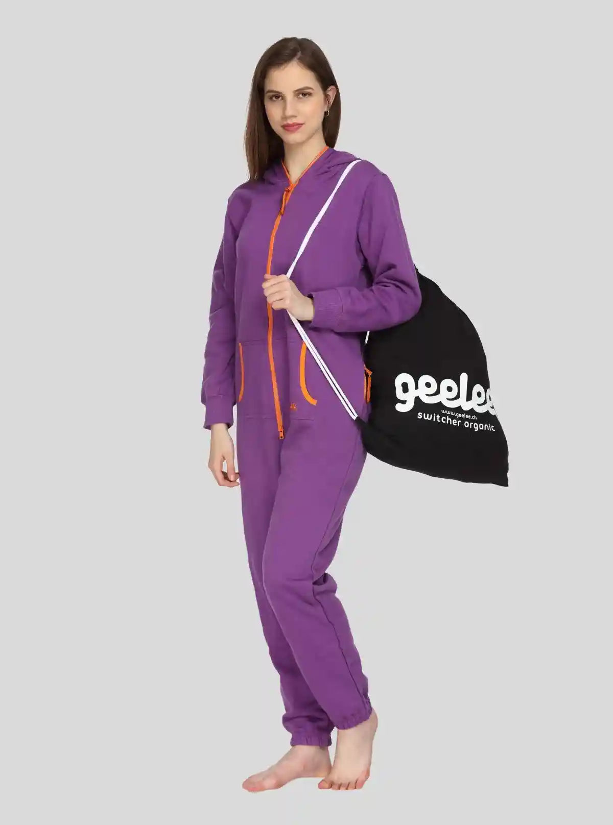 Women’s Purple Hooded Jumpsuit in Organic Cotton & Recycled Poly Blend | Buy Online at  Boer and Fitch
