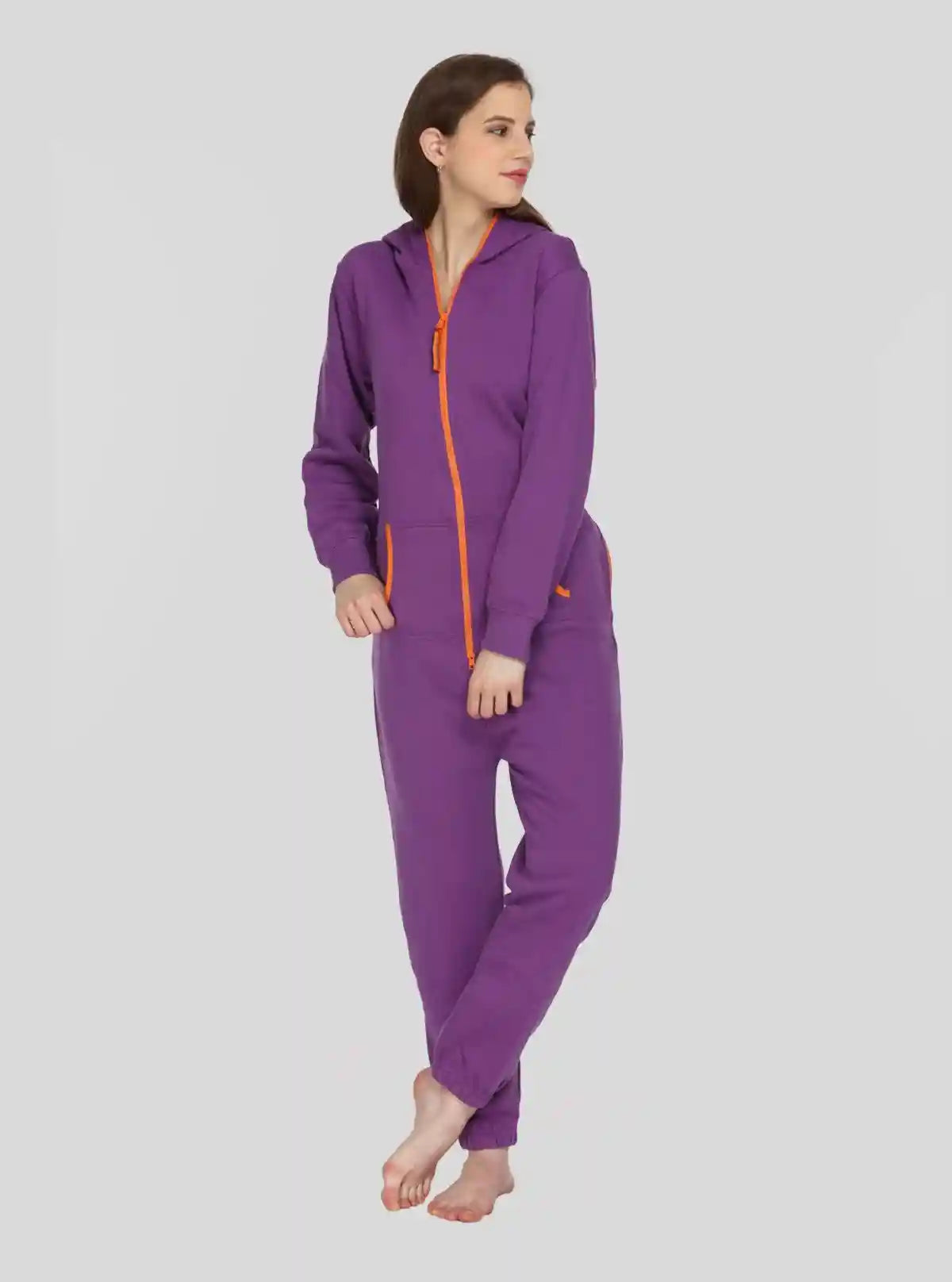 Women’s Purple Hooded Jumpsuit in Organic Cotton & Recycled Poly Blend | Buy Online at  Boer and Fitch