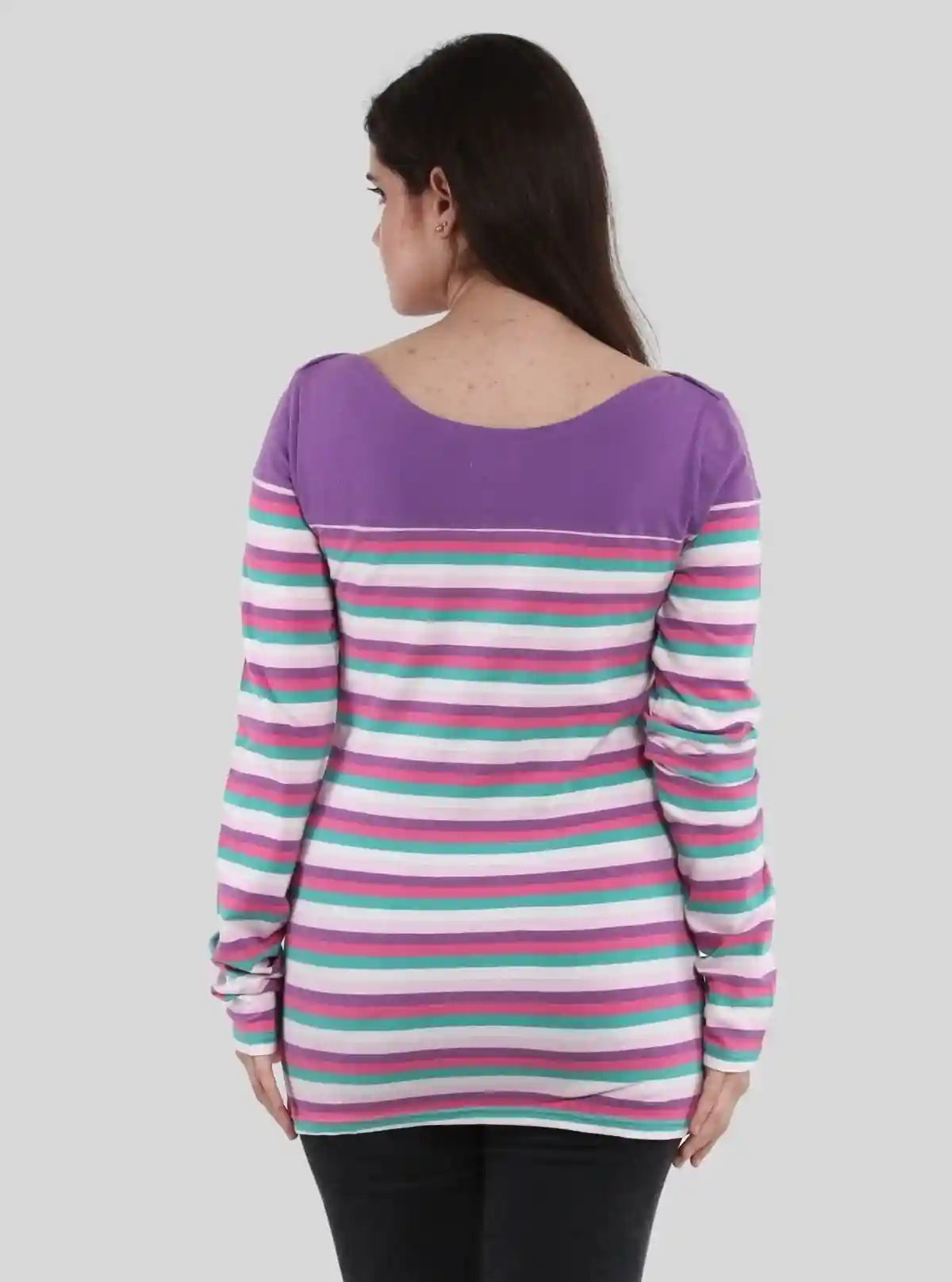 Women's Purple Scoop Neck Striped Panel Long Sleeve Top – Cotton Jersey | Buy Online at  Boer and Fitch