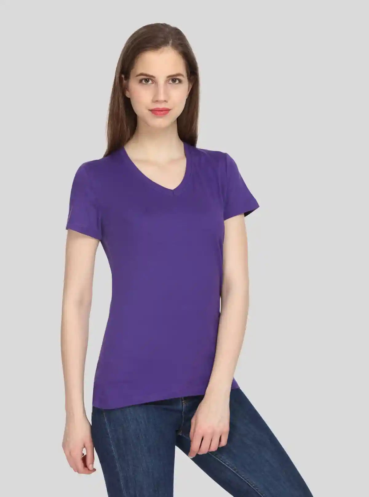 Women’s Solid Violet V-Neck T-Shirt – Casual Cotton Tee | Boer & Fitch | Buy Online at  Boer and Fitch