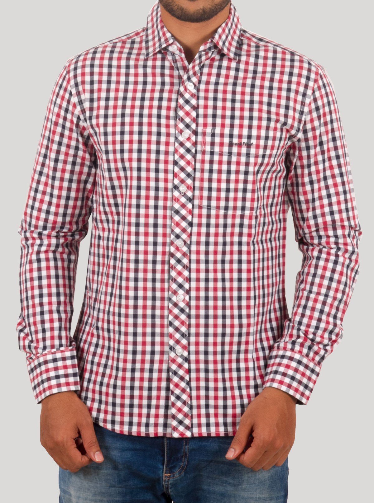 Red Checked Slim Fit Long Sleeve Shirt for Men – Casual & Smart by Boer and Fitch - Boer and Fitch