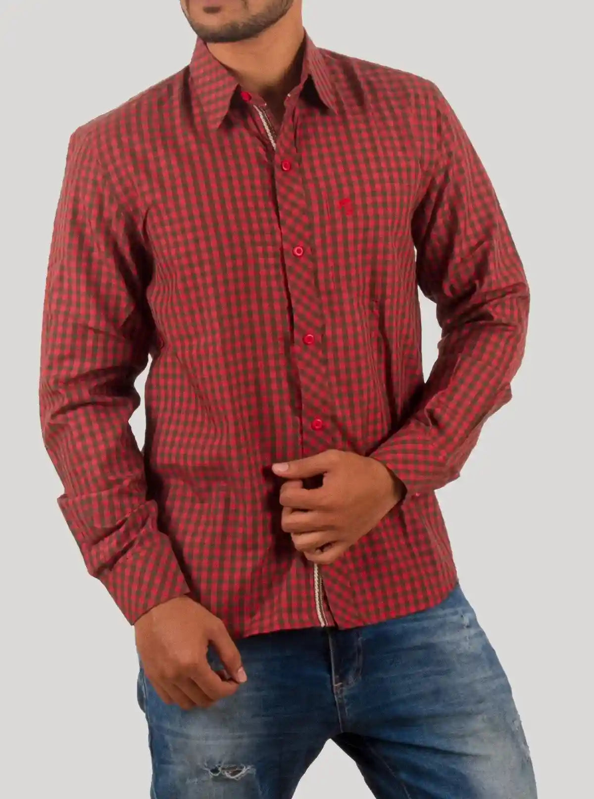 Deep Red Checked Casual Long Sleeve Shirt for Men – Boer and Fitch | Buy Online at  Boer and Fitch