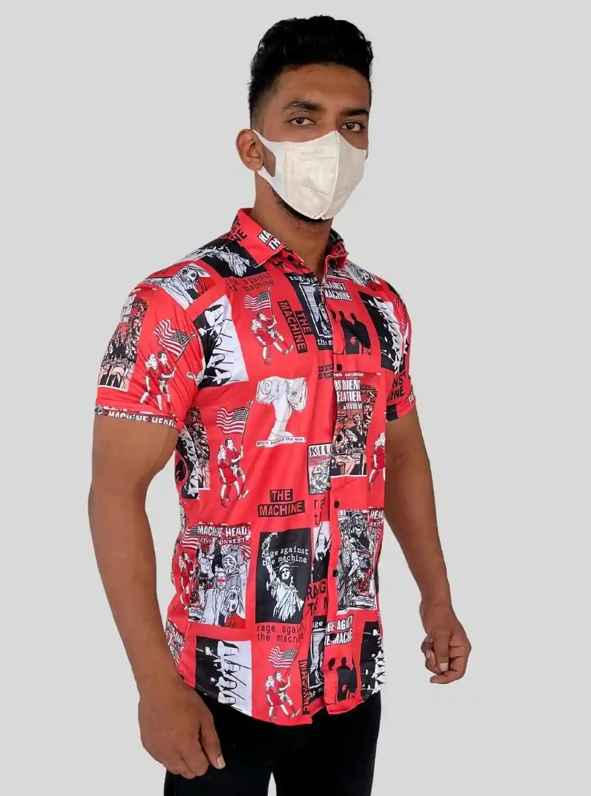 Men’s Red Photo Printed Poly Shirt – Bold & Artistic Casual Wear by Boer & Fitch | Buy Online at  Boer and Fitch