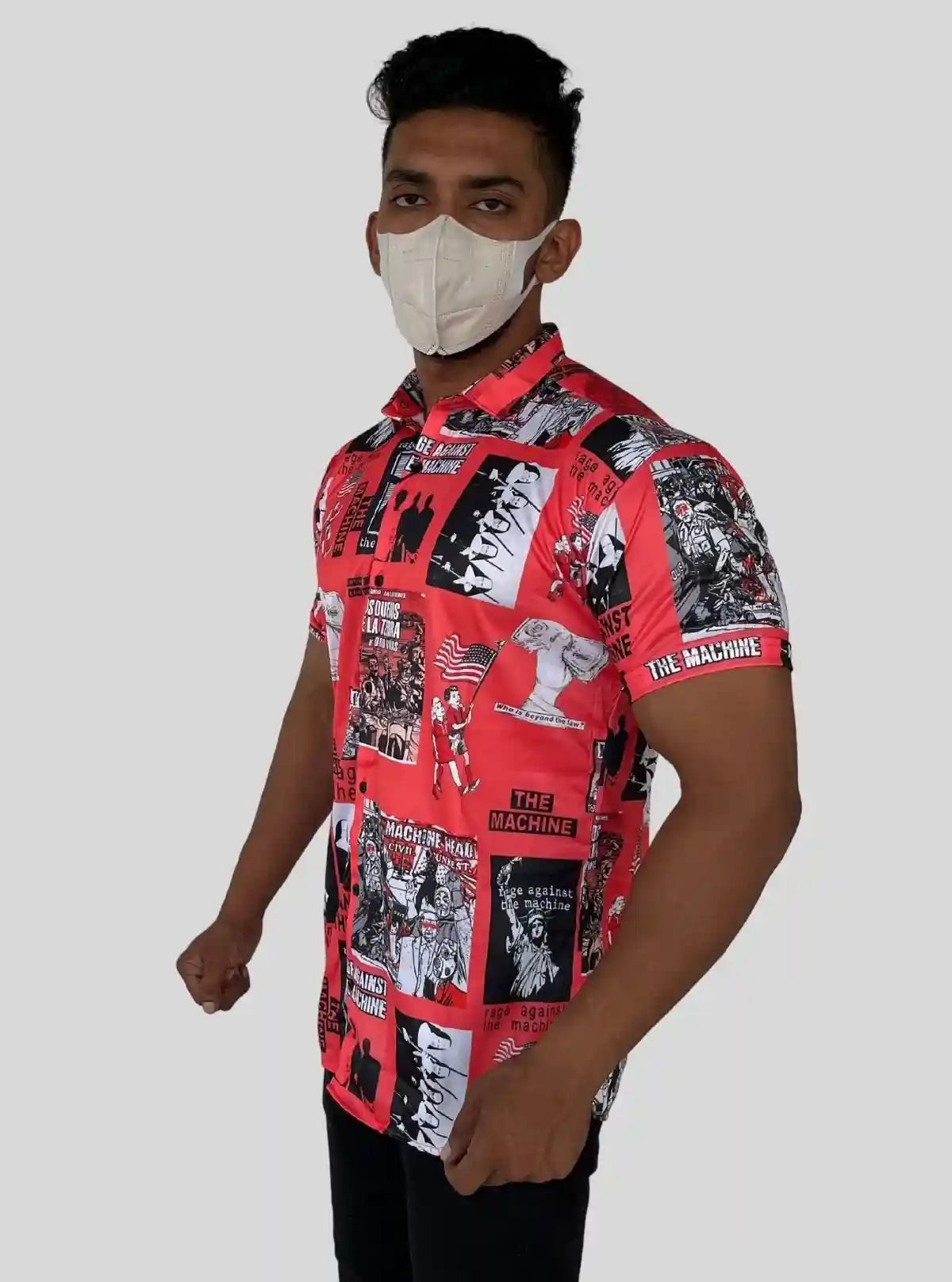 Men’s Red Photo Printed Poly Shirt – Bold & Artistic Casual Wear by Boer & Fitch | Buy Online at  Boer and Fitch