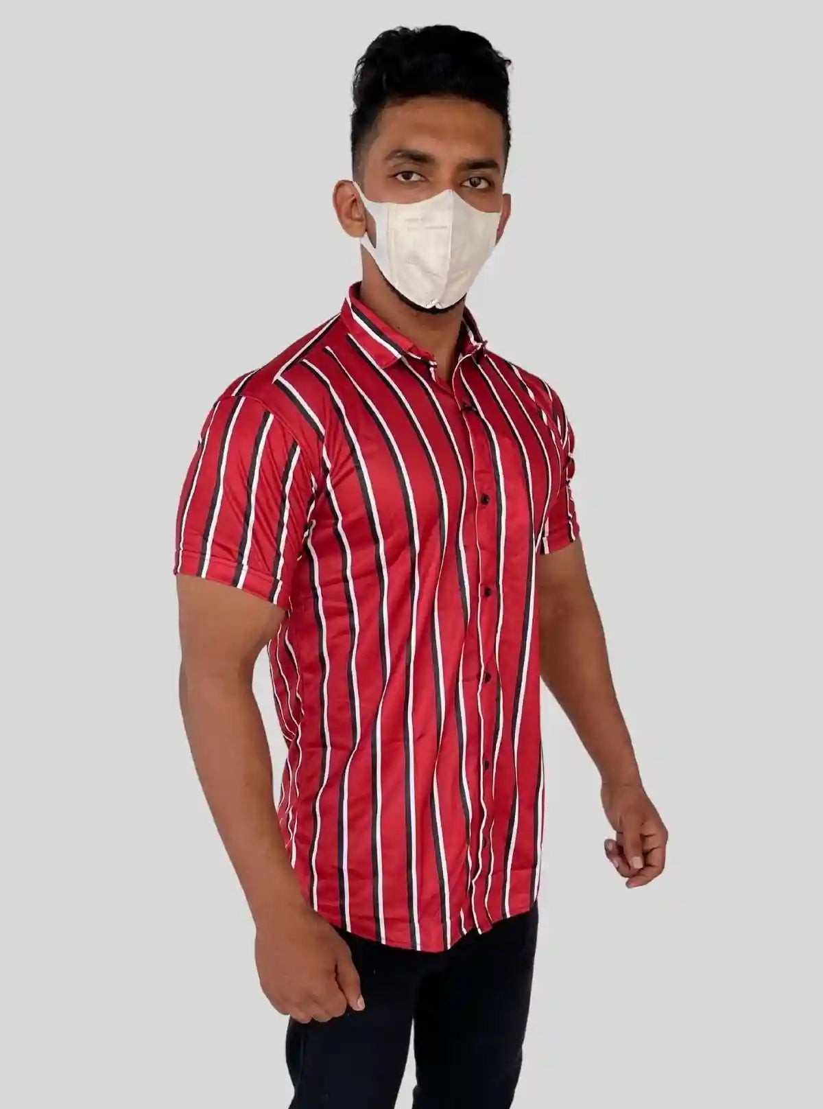 Men’s Red Vertical Striped Printed Poly Shirt – Sleek Casual Style by Boer & Fitch | Buy Online at  Boer and Fitch