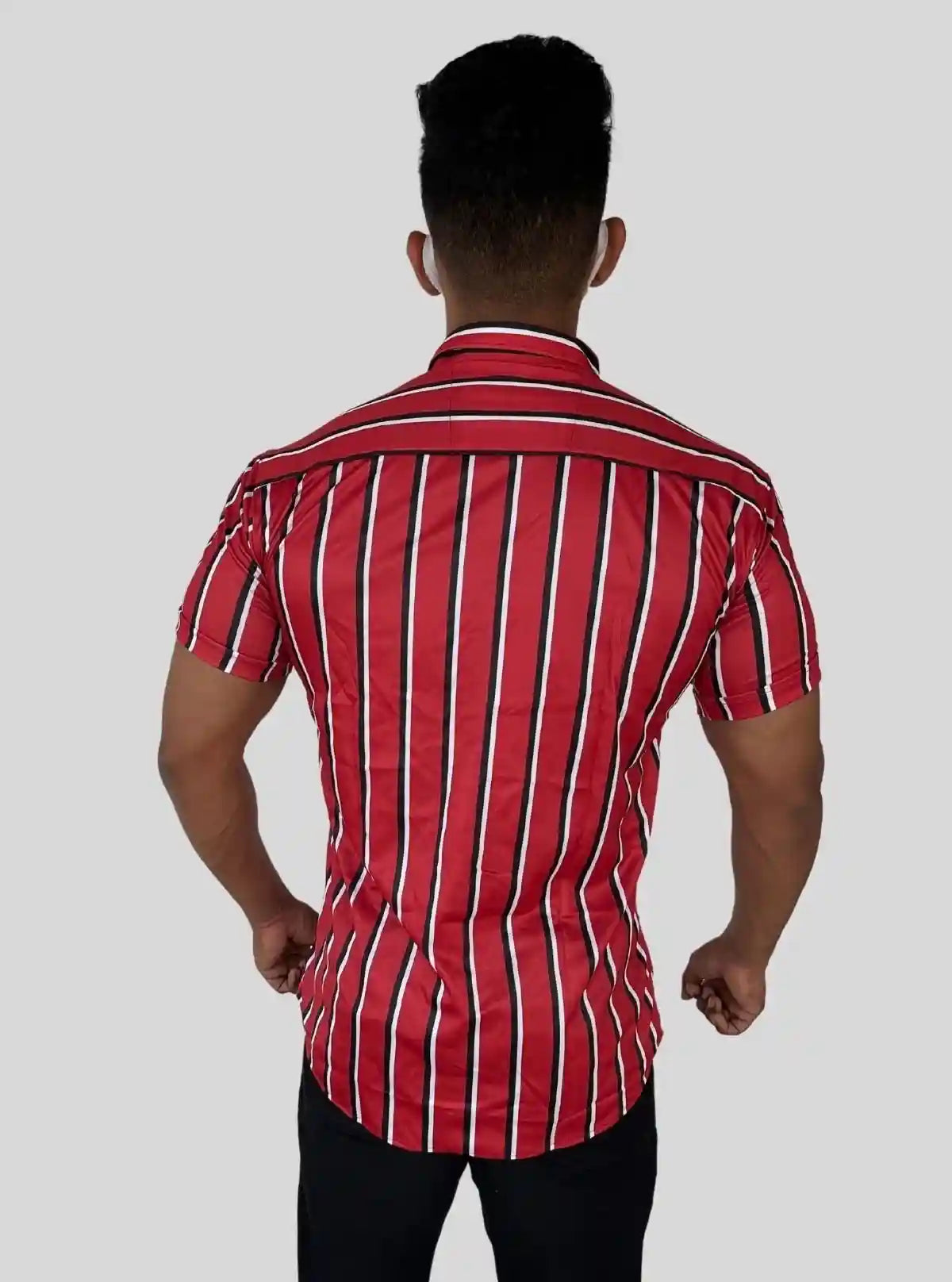 Men’s Red Vertical Striped Printed Poly Shirt – Sleek Casual Style by Boer & Fitch | Buy Online at  Boer and Fitch
