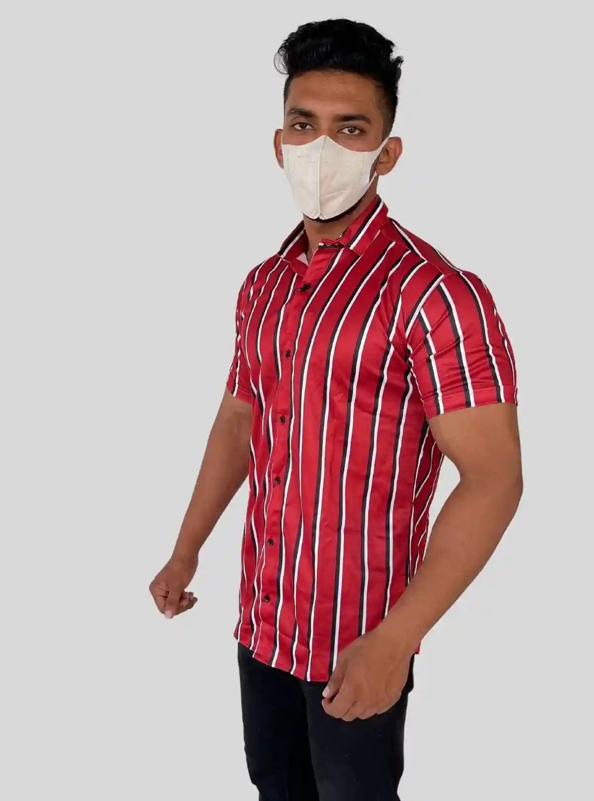 Men’s Red Vertical Striped Printed Poly Shirt – Sleek Casual Style by Boer & Fitch | Buy Online at  Boer and Fitch