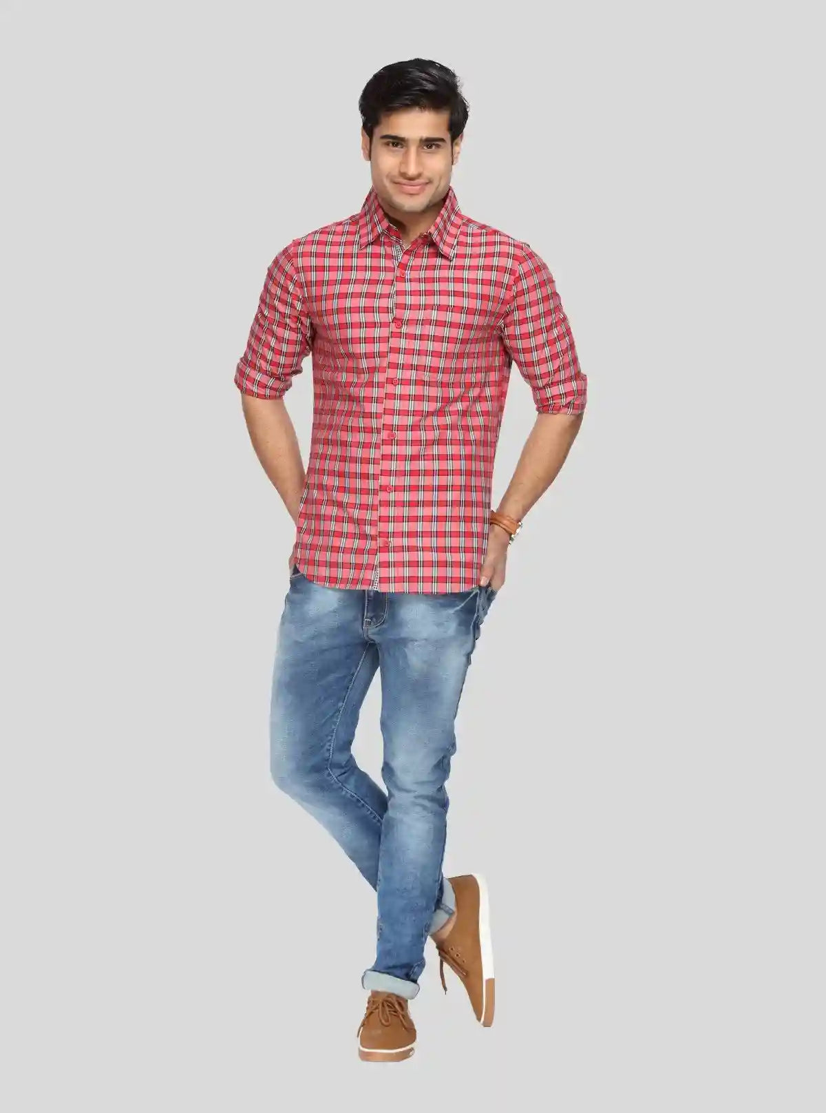Men’s Bright Red Checked Full Sleeve Shirt – Bold Style with Lasting Comfort | Buy Online at  Boer and Fitch