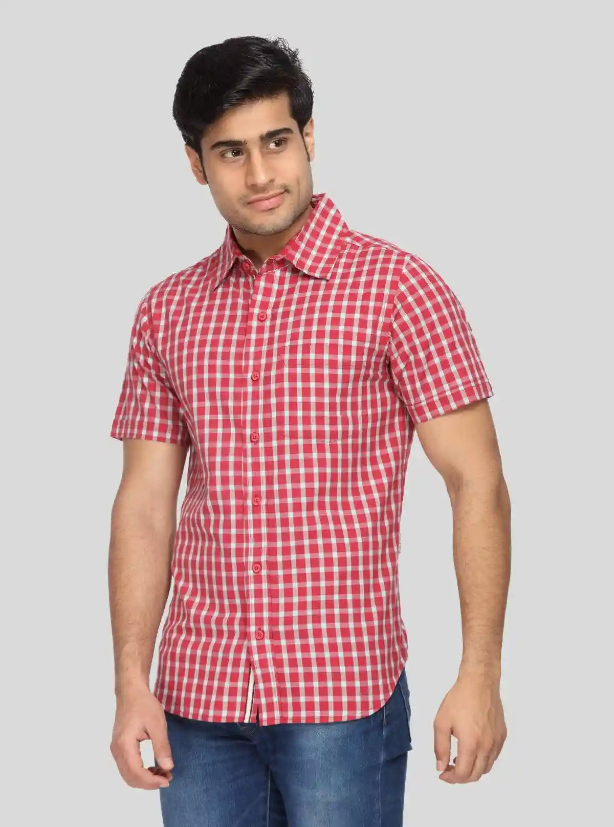 Men's Cherry Red Checked Half Sleeve Shirt – Bold Checks, Everyday Comfort | Buy Online at  Boer and Fitch