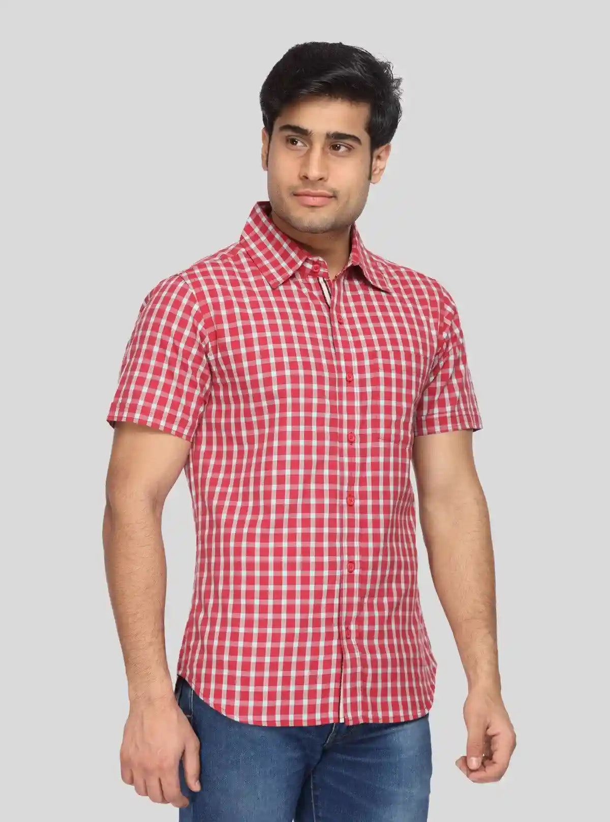 Men's Cherry Red Checked Half Sleeve Shirt – Bold Checks, Everyday Comfort | Buy Online at  Boer and Fitch