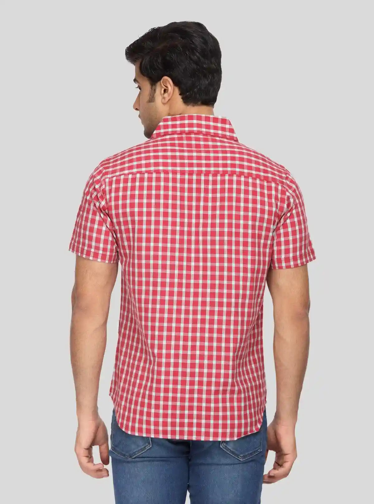 Men's Cherry Red Checked Half Sleeve Shirt – Bold Checks, Everyday Comfort | Buy Online at  Boer and Fitch
