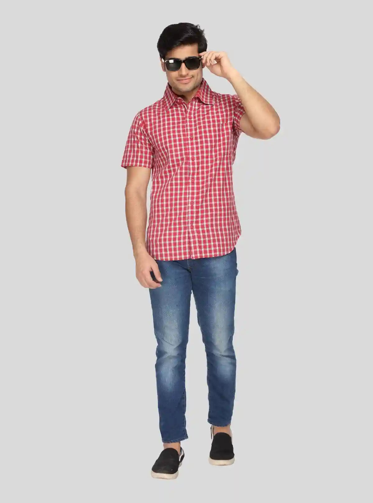 Men's Cherry Red Checked Half Sleeve Shirt – Bold Checks, Everyday Comfort | Buy Online at  Boer and Fitch