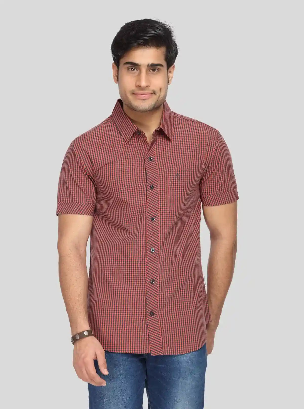 Men's Maroon Fine Checked Half Sleeve Shirt – Classic, Cool & Contemporary | Buy Online at  Boer and Fitch