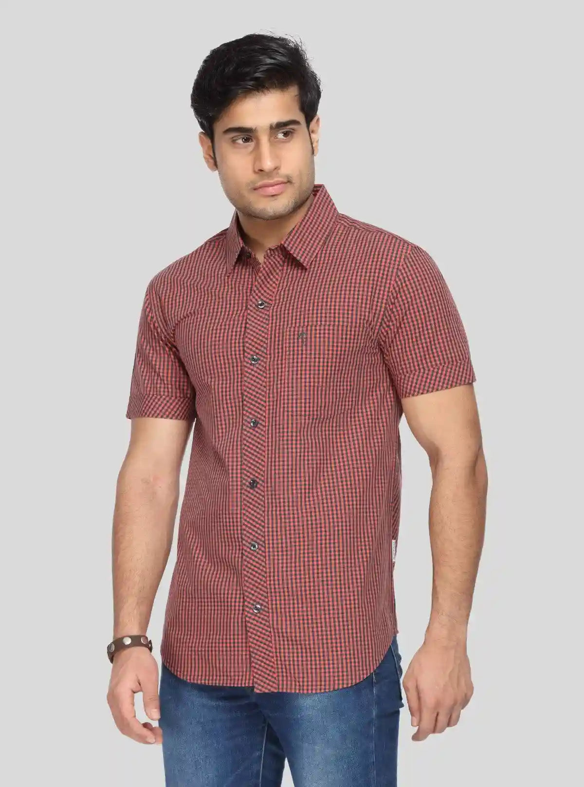 Men's Maroon Fine Checked Half Sleeve Shirt – Classic, Cool & Contemporary | Buy Online at gep32c-qs.myshopify.com