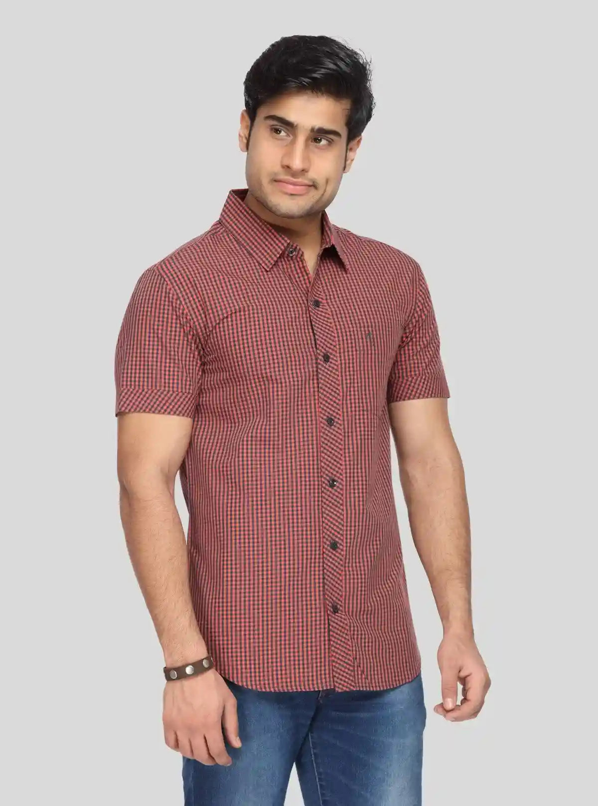 Men's Maroon Fine Checked Half Sleeve Shirt – Classic, Cool & Contemporary | Buy Online at  Boer and Fitch