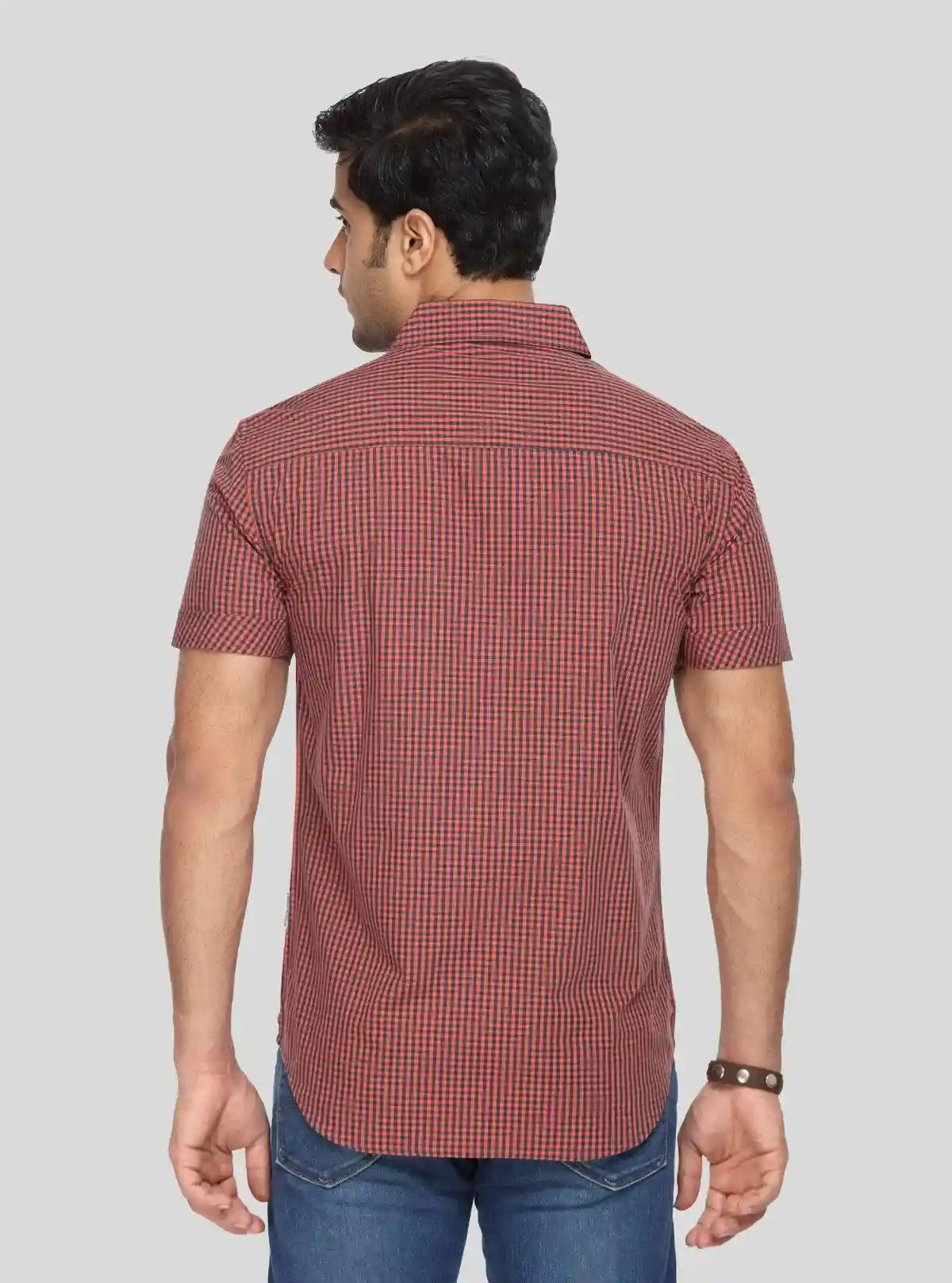 Men's Maroon Fine Checked Half Sleeve Shirt – Classic, Cool & Contemporary | Buy Online at  Boer and Fitch