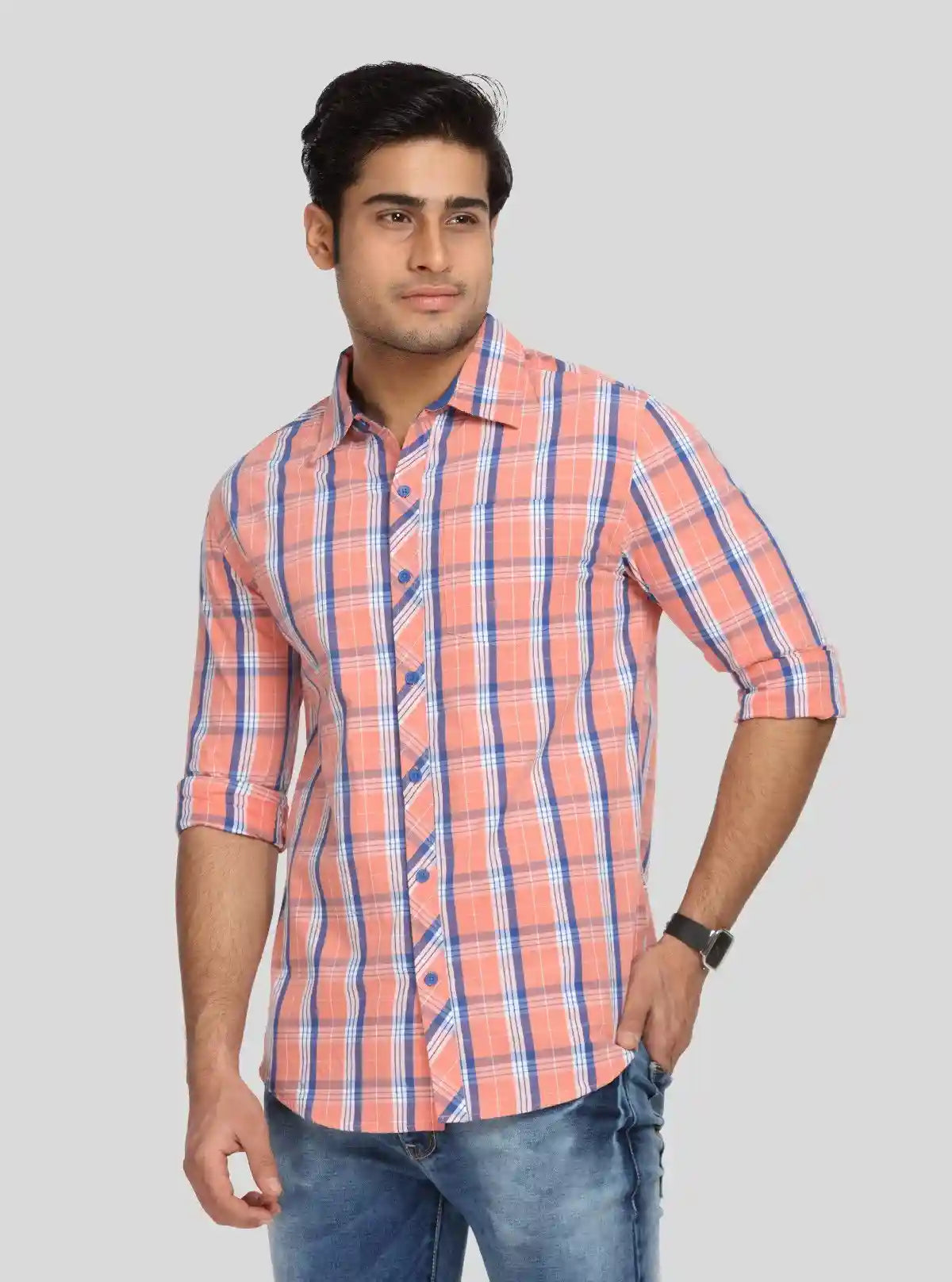 Men’s Peach Casual Checked Full Sleeve Shirt – Cool Comfort, Fresh Style | Buy Online at  Boer and Fitch