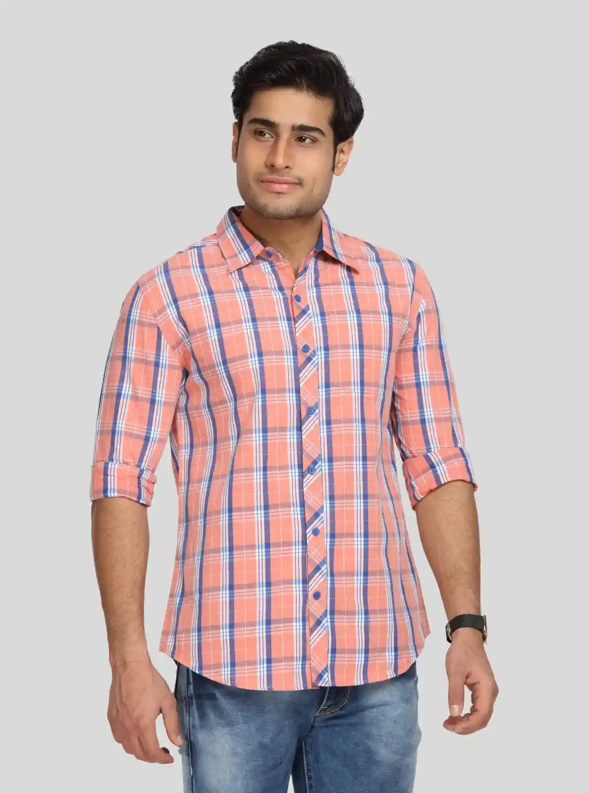 Men’s Peach Casual Checked Full Sleeve Shirt – Cool Comfort, Fresh Style | Buy Online at gep32c-qs.myshopify.com